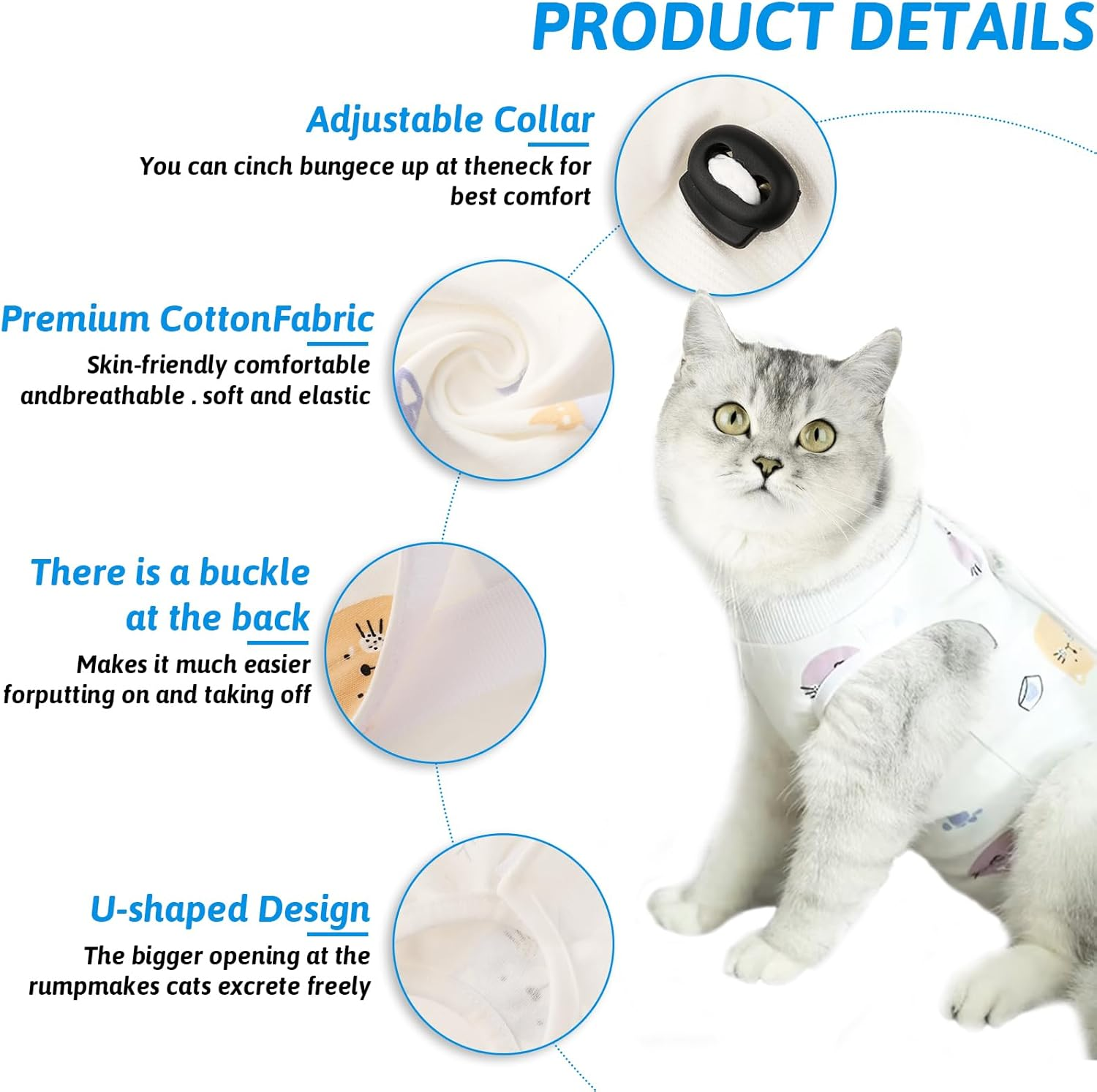 WLLHYF Cat Surgery Recovery Suit, Breathable Kitten Onesie Full Bodysuit Clothes, Post Neuter Surgery Spay Cone anti Licking, Abdominal Wound Protector for Small Male Female Pets (Medium) image number 3