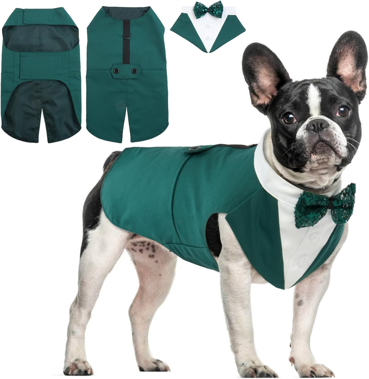 Dog Tuxedo, Dog Wedding Outfit and Bandana Set, Dog Tuxedo Costume, Pet Clothes Puppy Formal Shirt with Removable Bow Tie, Dog Suit for Small Medium Large Dogs, Dog Outfit for Party Birthday Festival