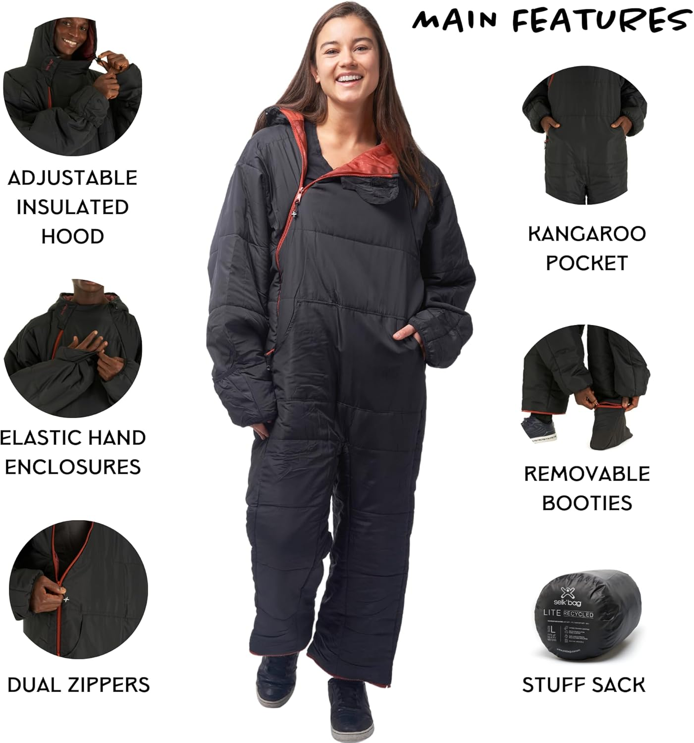 Selk'Bag Lite Wearable Sleeping Bag - Outdoor and Indoor Sleeping Bags for Camping, Hiking, Travel, and Backpacking W/Stuff Sack - Lightweight Sleeping Bag Suit - Temp Rating 48-55 Degrees F image number 3