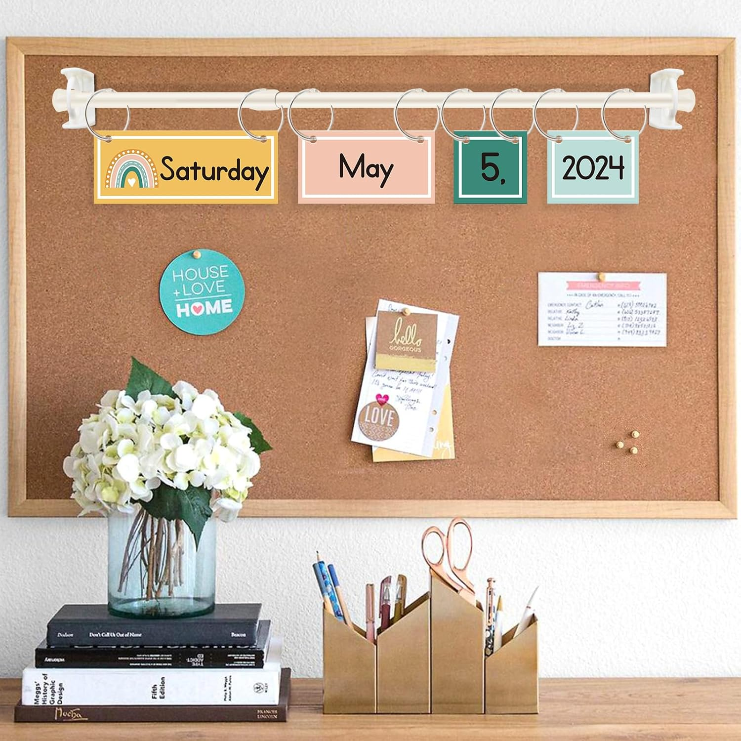 EAMAY Classroom Boho Rainbow Flip Calendar Chart Set Wtih 55 Cards and Hanging Rod, Colorful Classroom Decor for Teacher Supplies Must Haves! image number 1