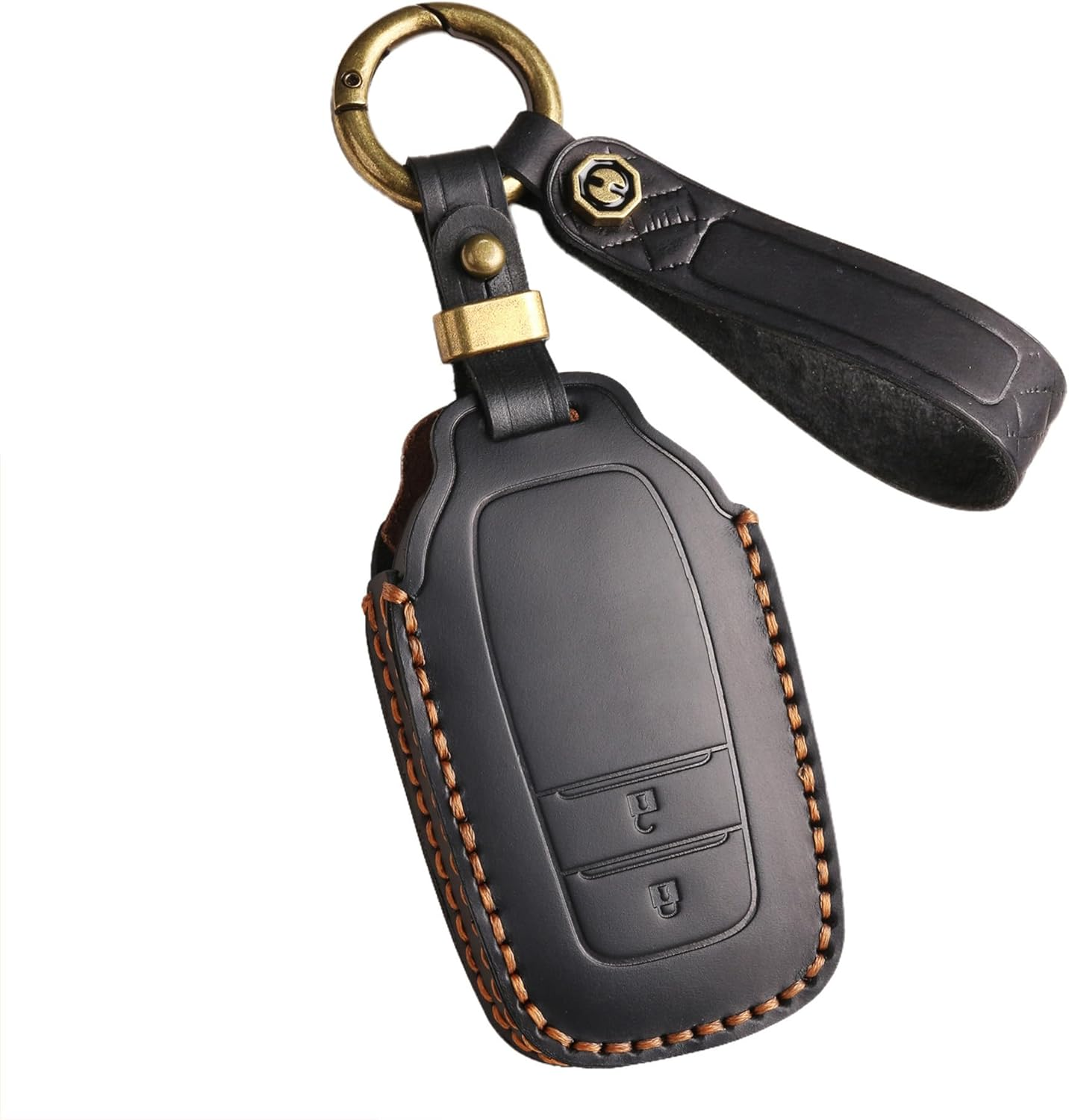 Ontto Cowhide Car Key Cover Fit for Toyota RAV4 Corolla Hilux Landcruiser Prado Camry Yaris Cross Highlander Key Holder Leather Case Keyring Keychain Smart Shell Accessories 3 Buttons Brown