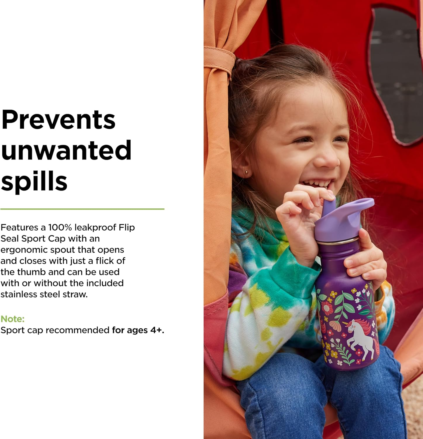 Klean Kanteen Classic Kid'S Water Bottle with Flip Seal Sport Cap Leaping Unicorns, 12 Oz (355 Ml) Capacity image number 6