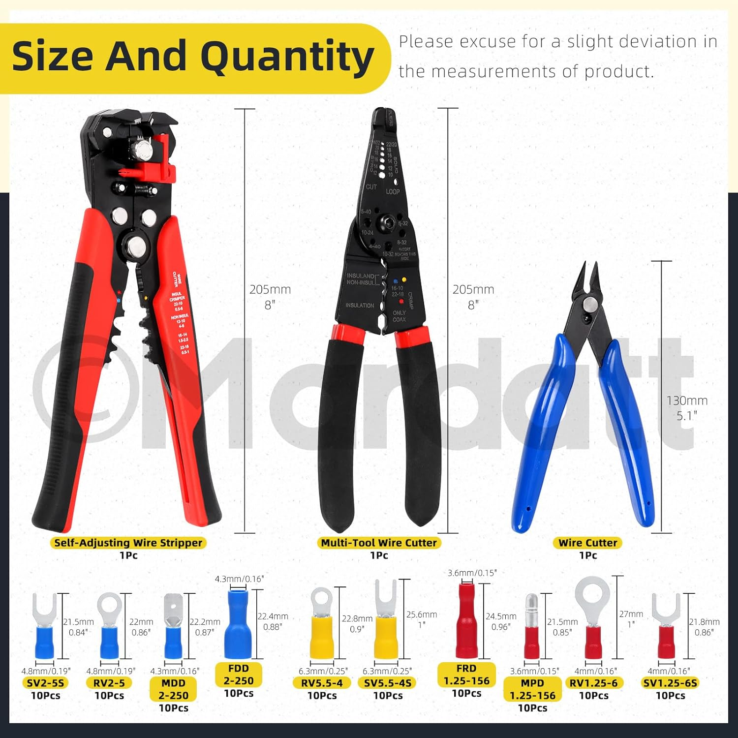 103Pcs Wire Stripper Crimping Tool Kit Includes Auto Wire Stripper, Micro Wire Cutter, 6 in 1 Wire Stripper Tool, Insulated Electrical Wire Connectors Kit for Automotive Repair image number 5