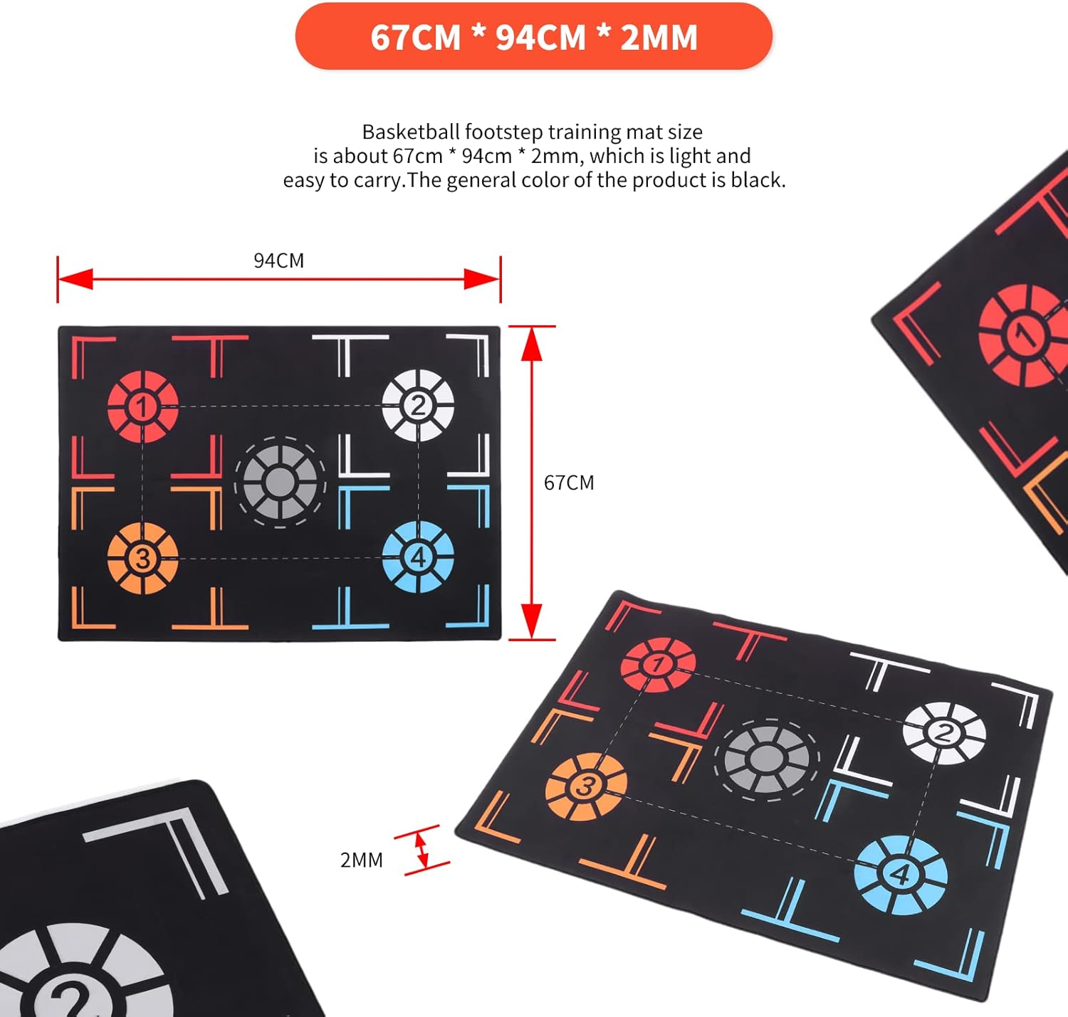 Basketball Footstep Training Mat, Non-Slip Shock Absorbing Silent Basketball Dribble Trainer, Point Reminder 2Mm Basketball Practice Equipment for Children below 150Cm Ball Control