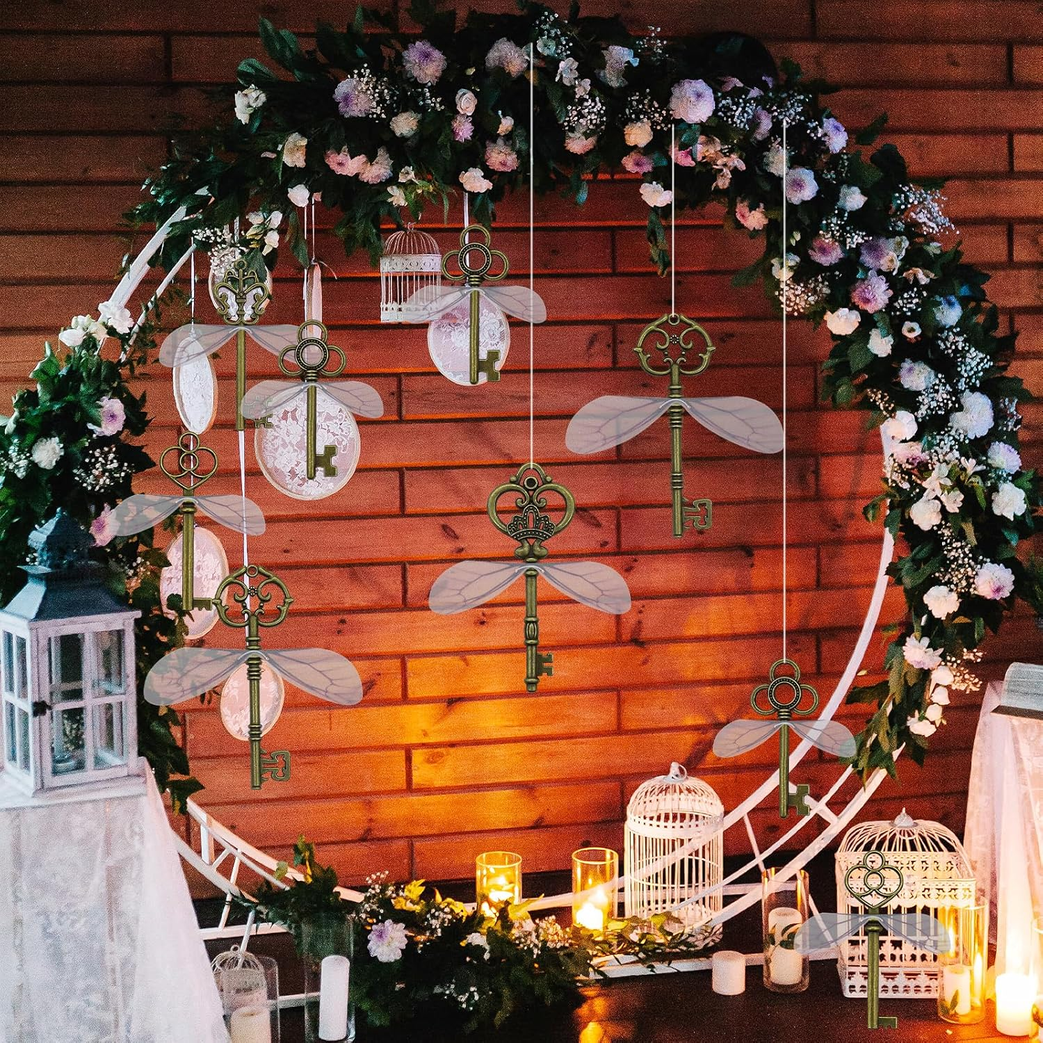 Aokbean 50 PCS Vintage Skeleton Keys Flying Keys with Dragonfly Wings and Clear Fishing Line for DIY Craft Jewelry Making Necklace Bracelet Charms Crafts Party Favor Home Decoration image number 2