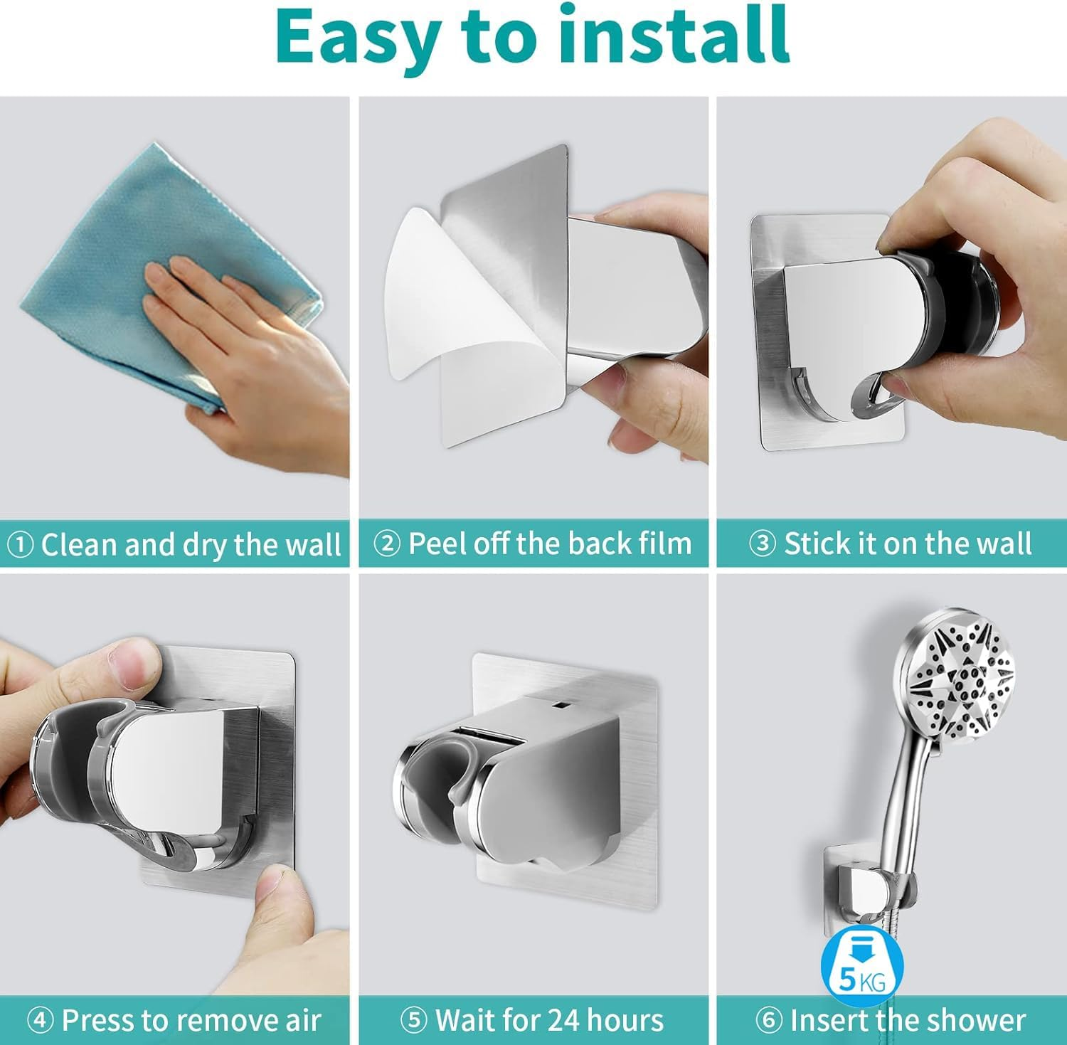 Baseau Strong Self Adhesive and Waterproof Shower Head Holder for Handheld Showerhead Adjustable No Drilling Wall Mount Bracket for RV Kids Bathroom Shower,Fix Firmly and Use Conveniently