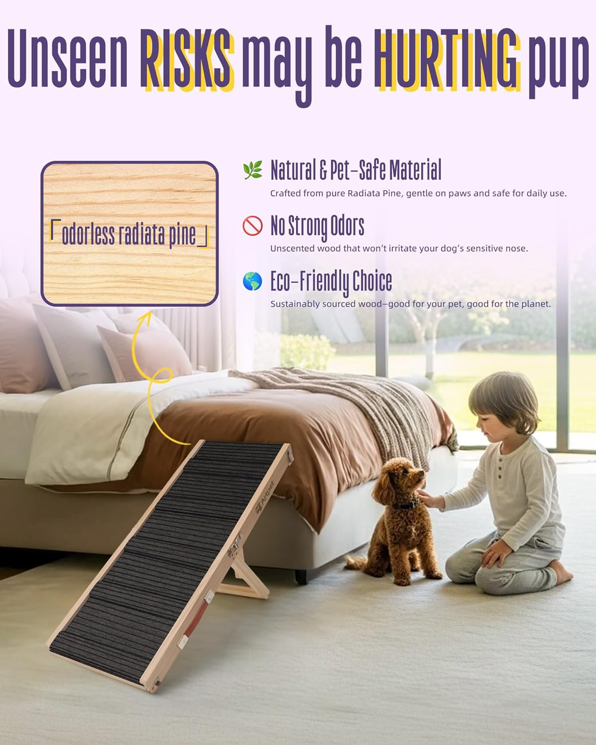 Dog Ramps for Small Dogs Folding Dog Ramp for Couch Bed Portable Pet Ramp for Cats Adjustable Height 21&rdquo;, up to 35Lbs image number 4