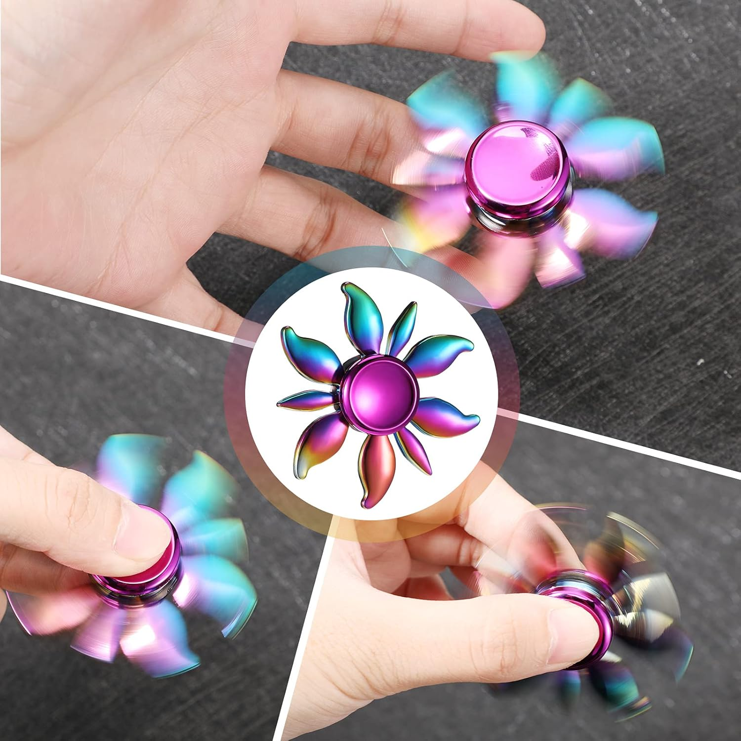 Lewtemi 8 Pieces Rainbow Fidget Metal Spinner Colorful Finger Spinners High Speed Hand Spinners Fidget Toys for Stress Anxiety Relief for Adults and Teens (Cool Style)