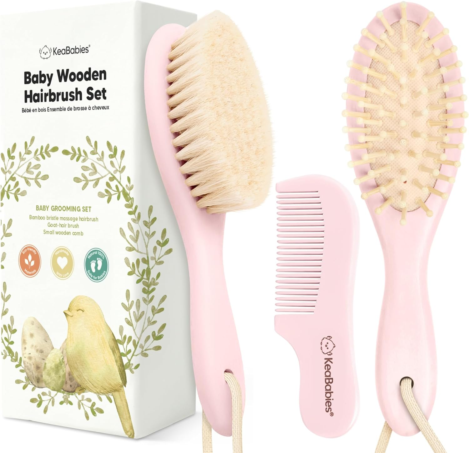 Baby Hair Brush Set for Newborns - Soft Goat Bristle Wooden Baby Brush and Comb Set Newborn Grooming Kit for Cradle Cap, Durable & Gentle, Boy, Girl Infant Essentials Care Kit (Oval, Walnut)