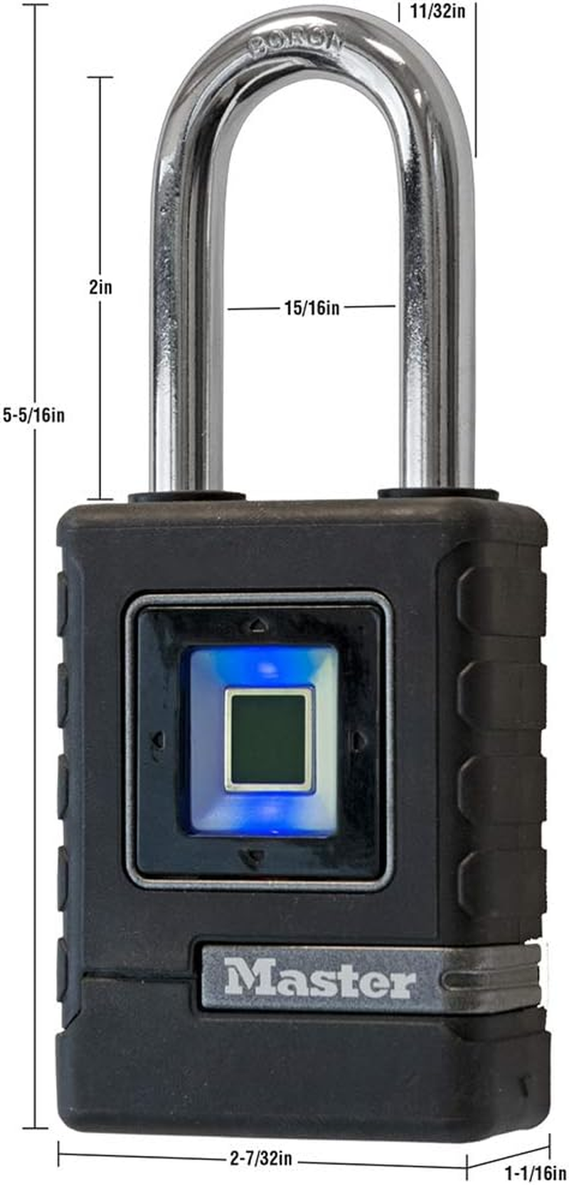 Master Lock 56Mm Biometric Padlock - Finger Print Lock for Storage Unit - Keyless Secure Outdoor Weatherproof Biometric Lock with Backup Combination Lock - Long 51Mm Shackle - No App Required image number 5