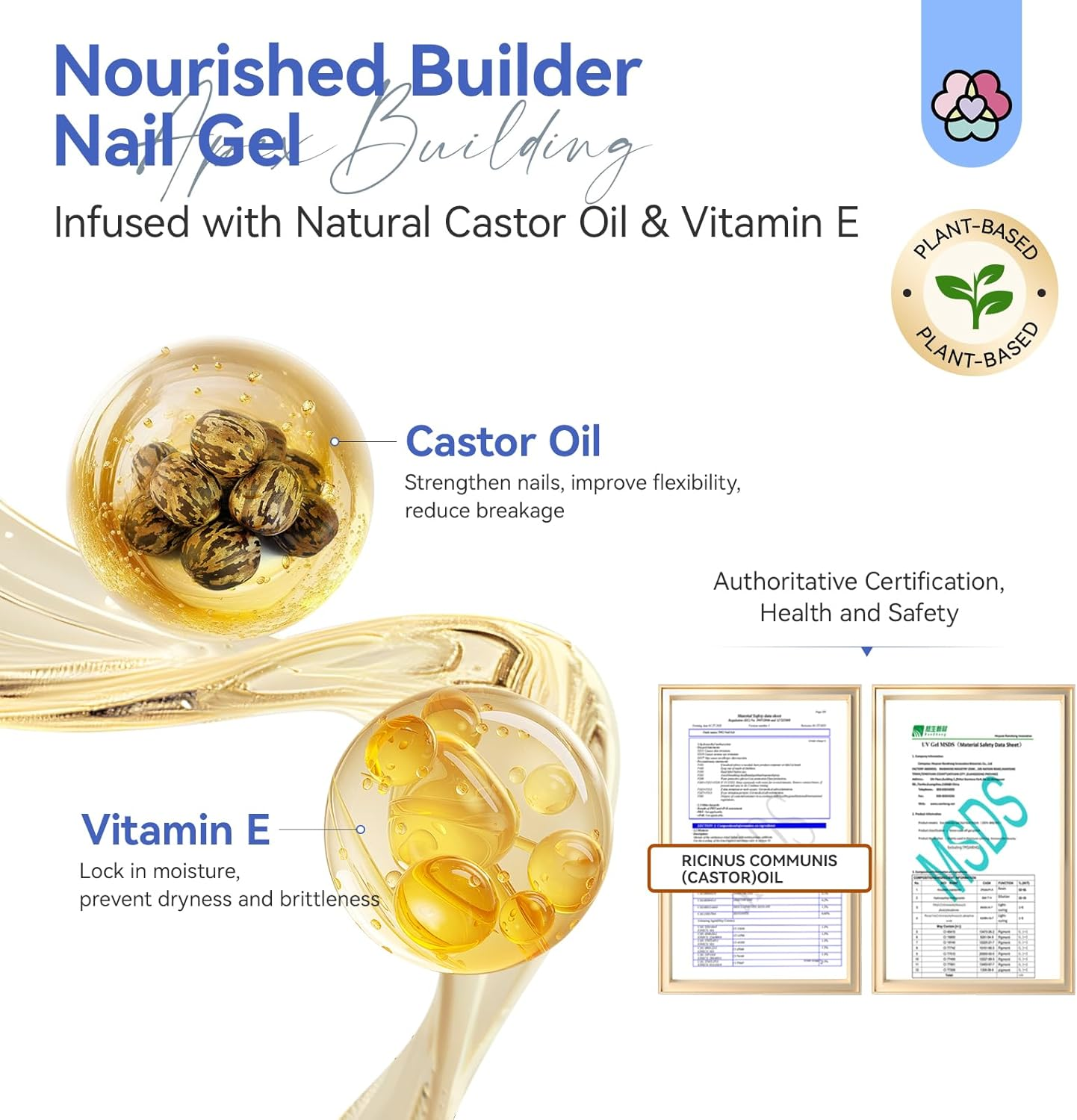 SAVLAND Plant-Based Builder Nail Gel: 8-In-1 Gel Builder for Nails Castor Oil Vitamin E Nail Gel Builder for Nail Extensions Strengthen Apex Enhancement Gel Nail Builder with Liner Brush 15 Ml White image number 5