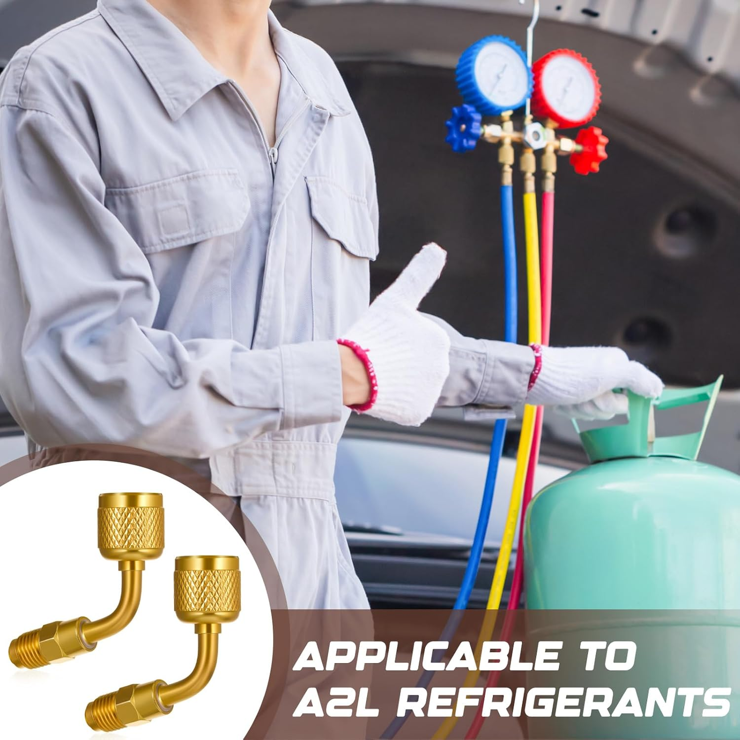 2 Pcs A2L Refrigerant Brass Adapter 1/4" Female SAE Flare Left Handed to 1/4" Male Thread Adapter Heavy Duty HVAC Quick Connect Fittings Low Loss for Refrigerant Tanks Mini Split Systems image number 2