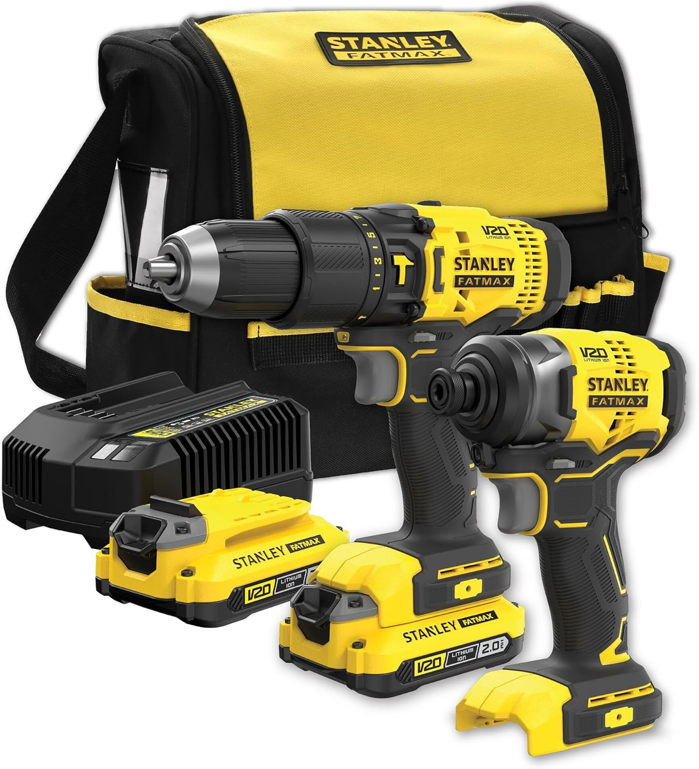 STANLEY FATMAX V20 | 18V 2 Piece Combo Kit 2.0Ah - Hammer Drill (1500 RPM, 50Nm), Impact Driver (2800 Rpm,165Nm), 2X18V 2.0Ah Batteries, Compact 1.25A Charger, Soft Bag image number 2