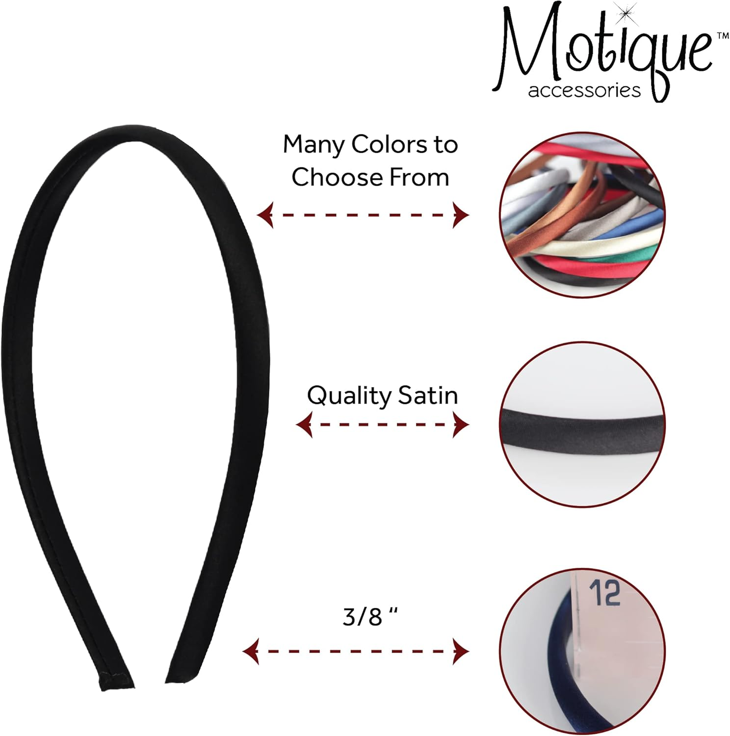 Motique Accessories Thin Headbands for Women Solid Satin 4 Pack - Black