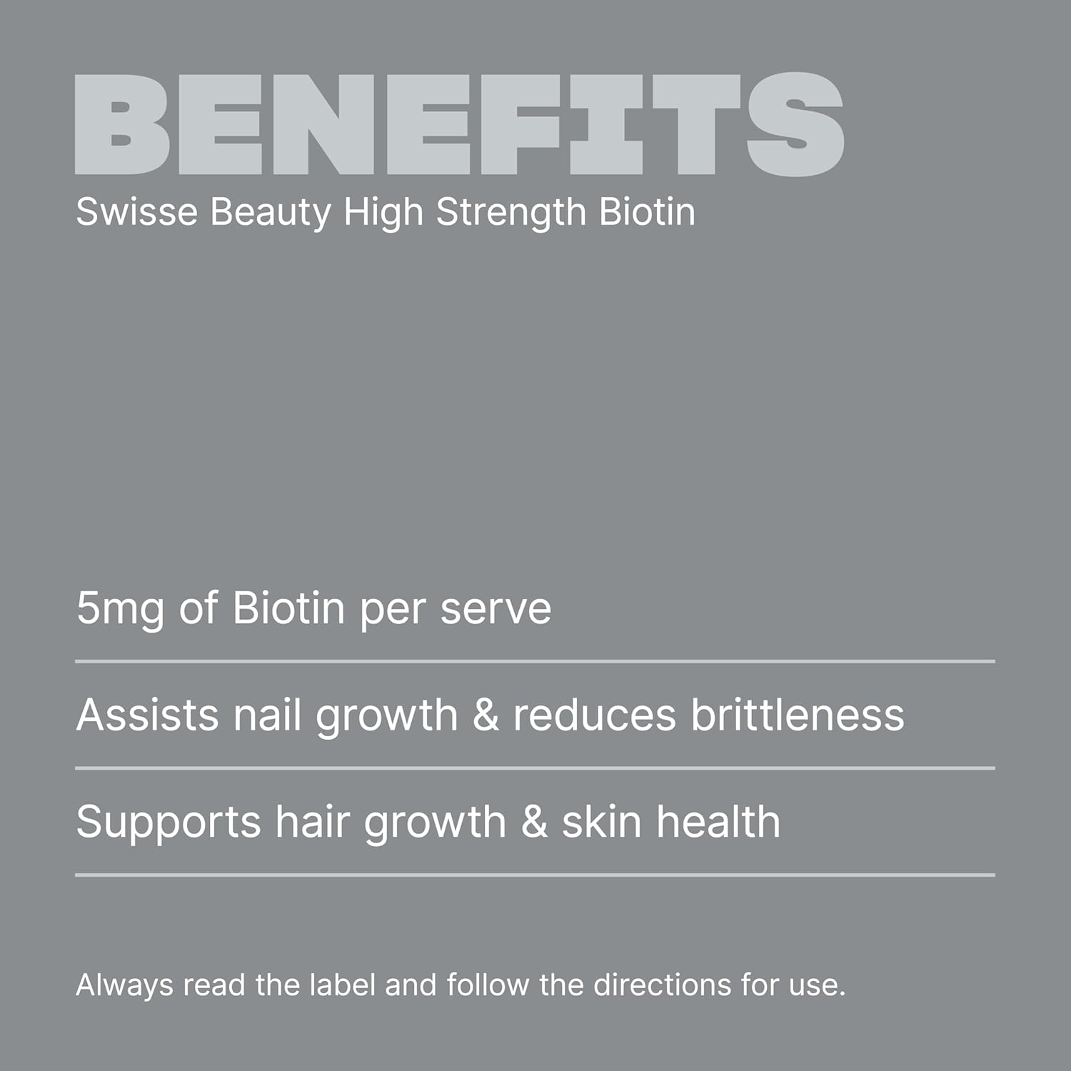 Swisse Beauty High Strength Biotin 5,000 Mcg 100 Tablets image number 5