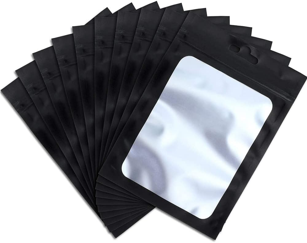 100Pcs Matte Shiny Zip Seal Mylar Bags Aluminum Foil Resealable Pouch (Black - 12 * 20Cm)