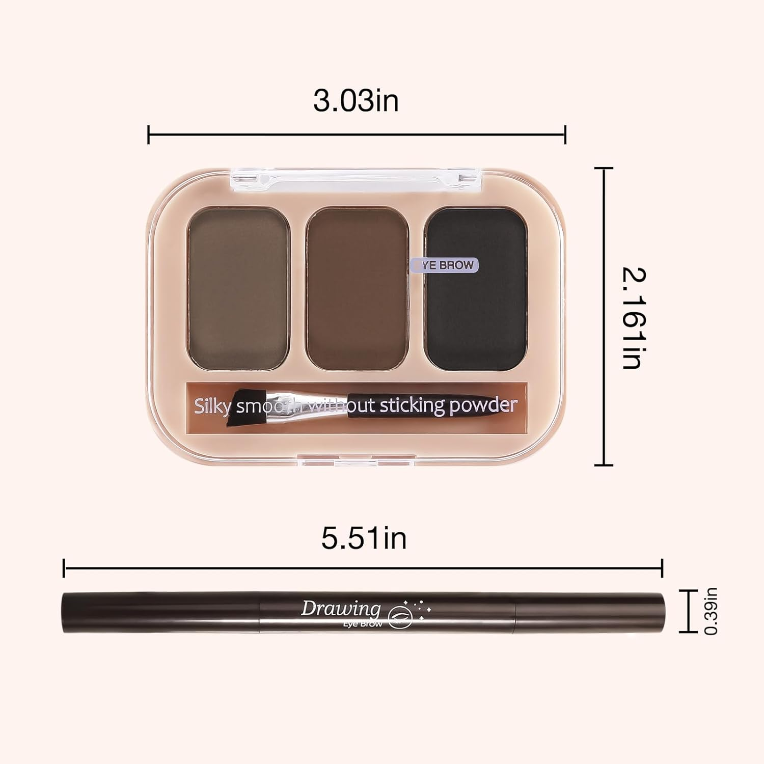 Boobeen 3 Colour Brow Powder and Dual-Ended Eyebrow Pencil Set with Angled Brush，Microblading Eyebrow Pen with Spiral Brush，Creates 3D Brows All Day Long