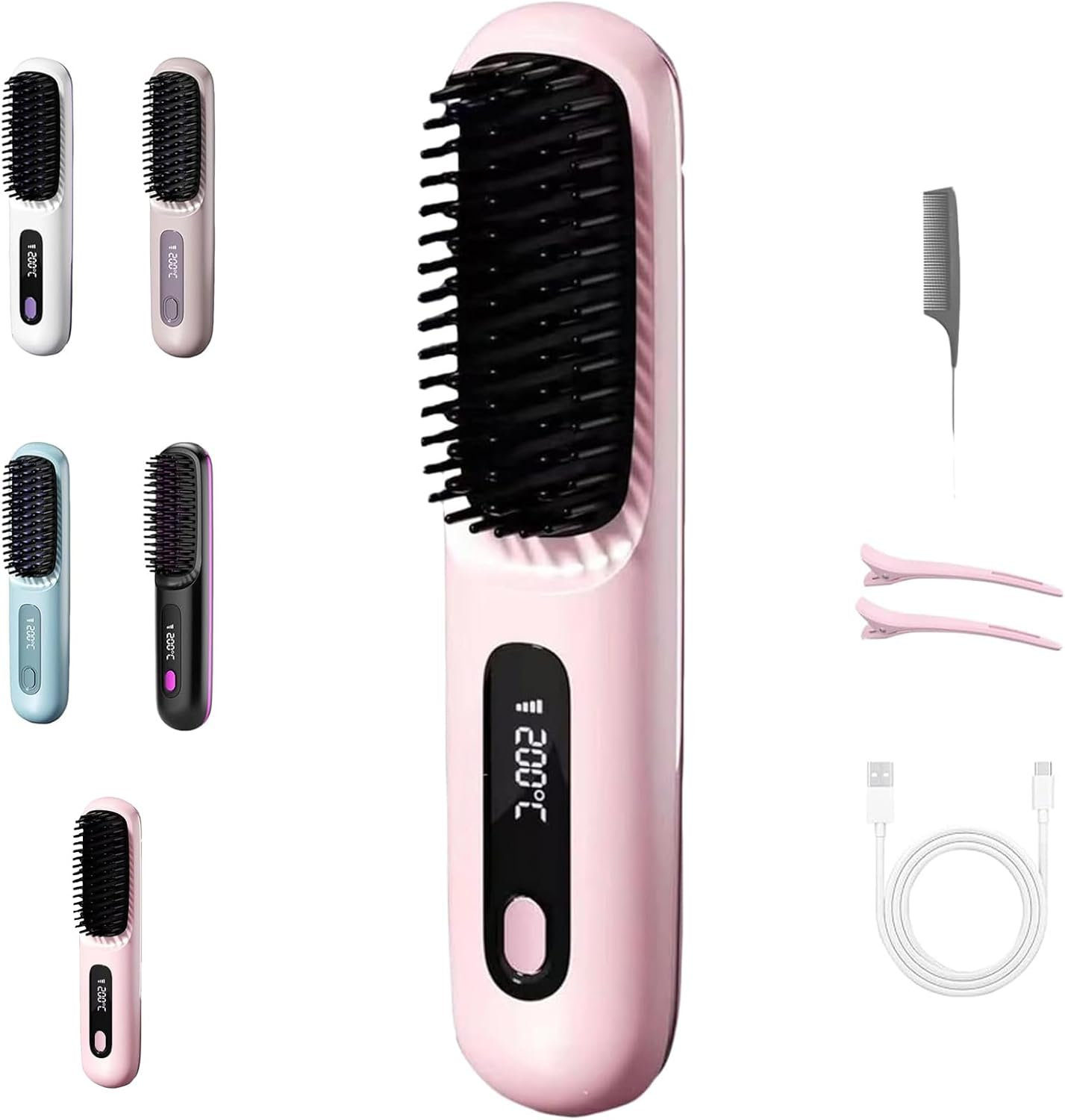 Gobrush Pro 2025, Gobrush Pro Hair Cordless, 2 in 1 for Straightening and Curling, with LED Display, 20S Fast Heat Up, 3 Temperature Settings (Purple)