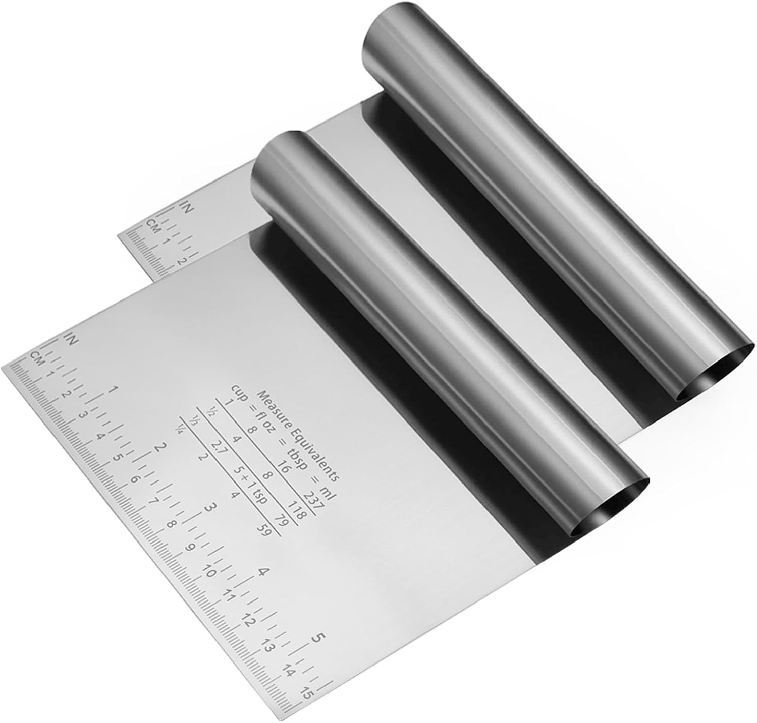 NASHRIO 2 Pcs Multi-Purpose Scraper Stainless Steel Dough Pastry Scraper/Cutter/Chopper with Measuring Scale Set for Baking, Cooking, and Dishwasher Safe (Silver) image number 3