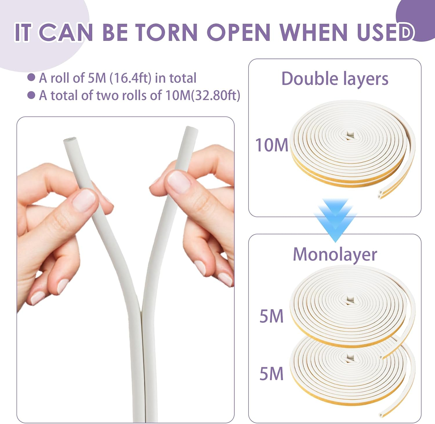 Door Seal Strip - Self-Adhesive Weather Stripping, Draft Stopper for Doors Windows, Sound Proofing Door Draught Stopper, Windproof Dustproof Insulation for Home Garage Closet (White) (10M) image number 2