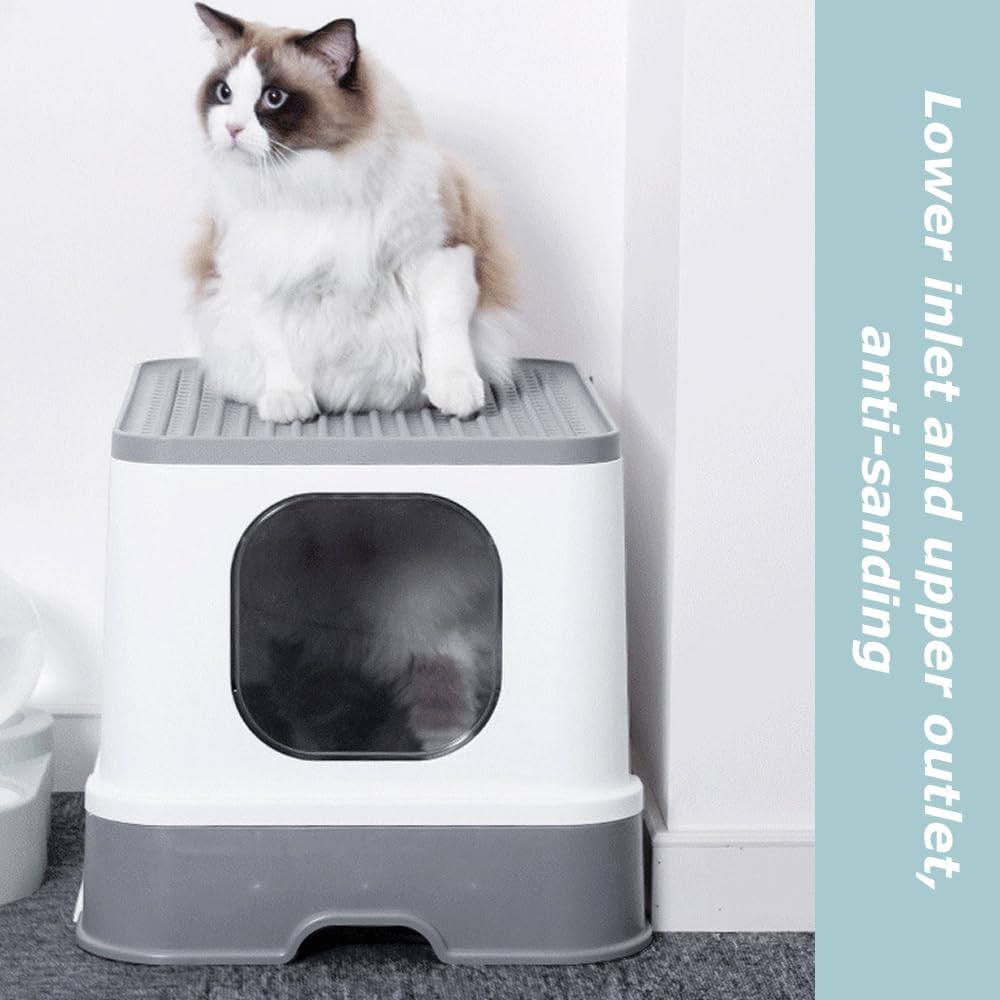 Enclosed Litter Box,Kitty Toilet Hood,Cat Potty with Scoop,Separate Entry and Exit Door,Detachable Pet Litter Case,Large Litter Container image number 3