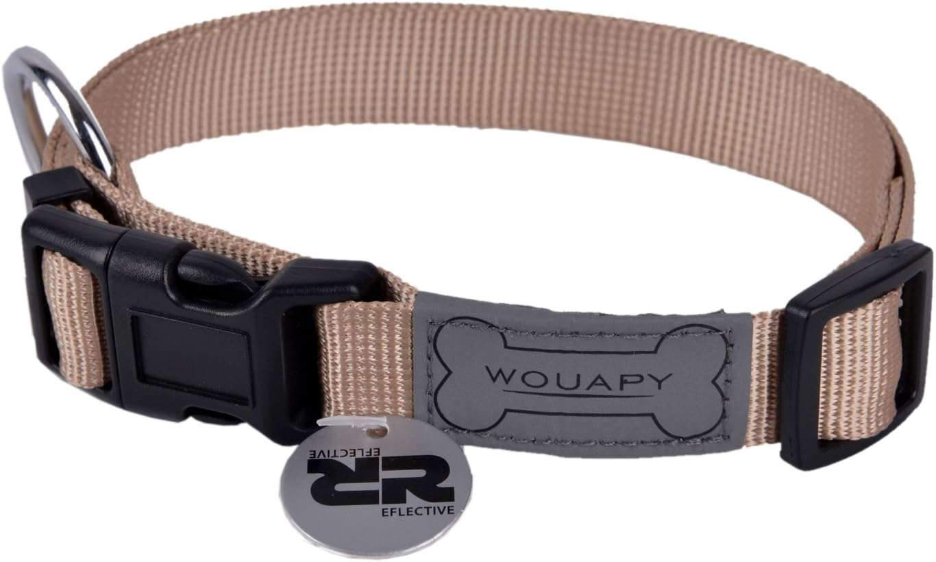 Wouapy Basic Line Collar for Dog, 25 Mm Width, Neck Size 44/65 Cm, Beige