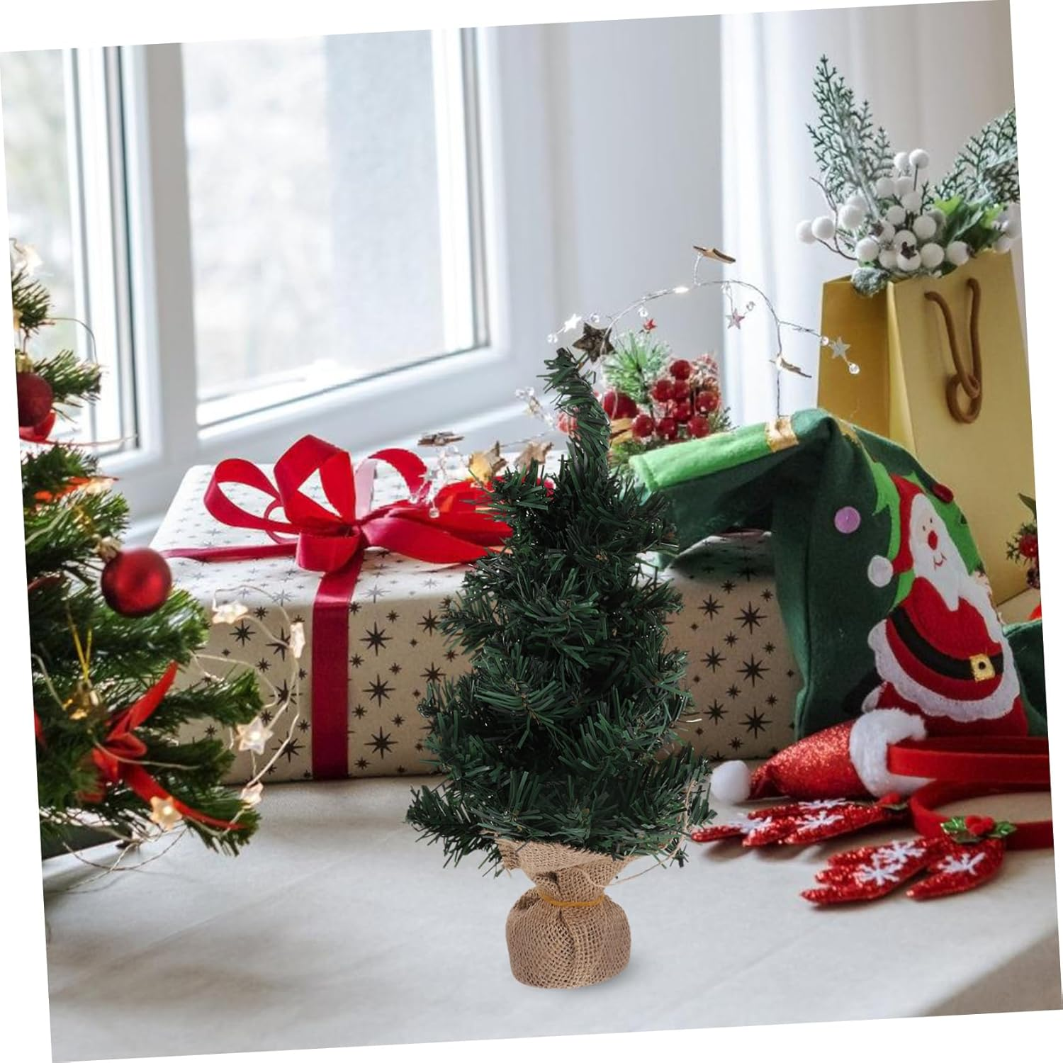 2Pcs Mini Christmas Trees Artificial Pine Trees Christmas Scene Decor for Home image number 2