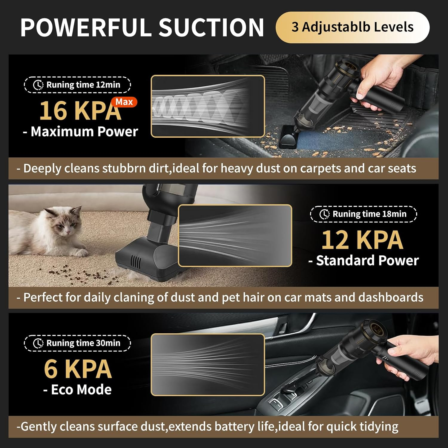 Car Vacuum Cleaner, Koreal 4 in 1 Handheld Vacuum Cleaner Cordless with Brushless Motor, 16000Pa High Power Vacuum Cleaner, Mini Vacuum Rechargeable for Home, Car, Office image number 5