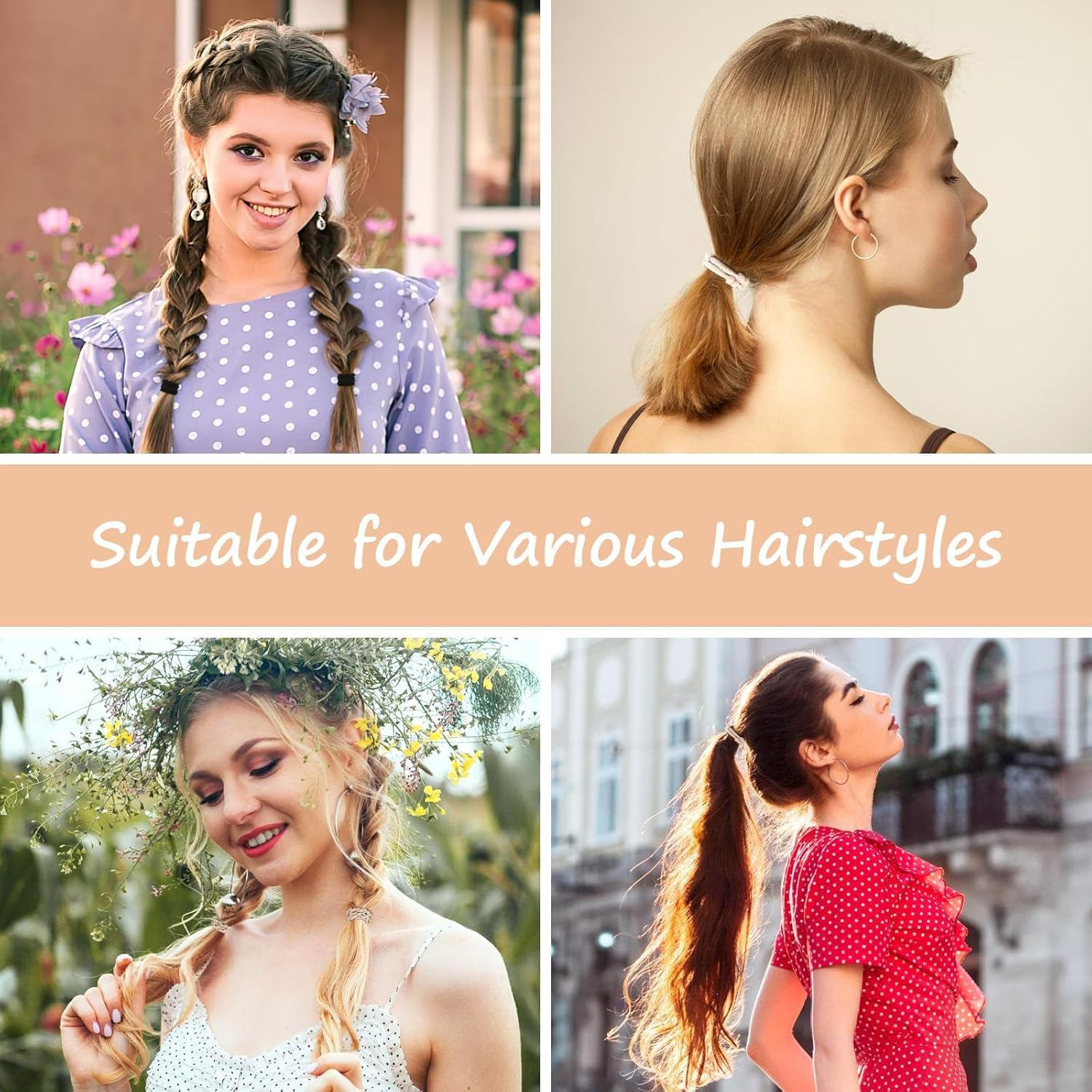 Hair Ties, 20 PCS of 4 Styles Cute Hair Bands for Thick or Thin Hair,No Damage Hair Tie Bracelets,Brown Elastic Hair Accessories for Girls and Women image number 4