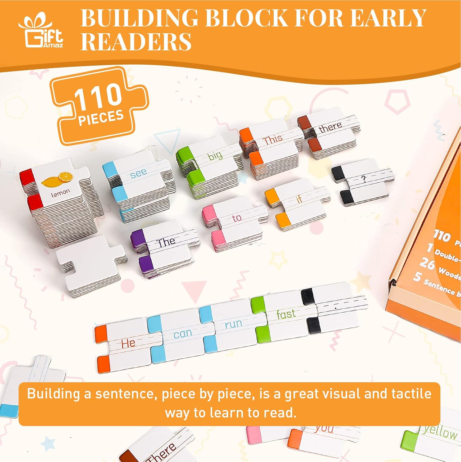 Giftamaz 145 PCS Sentence Building for Kids, Sight Word Games Puzzle, Special Education Classroom Must Haves, Montessori Grammar Reading Game, Speech Therapy Cardboard Birthday Toys for Kindergarten