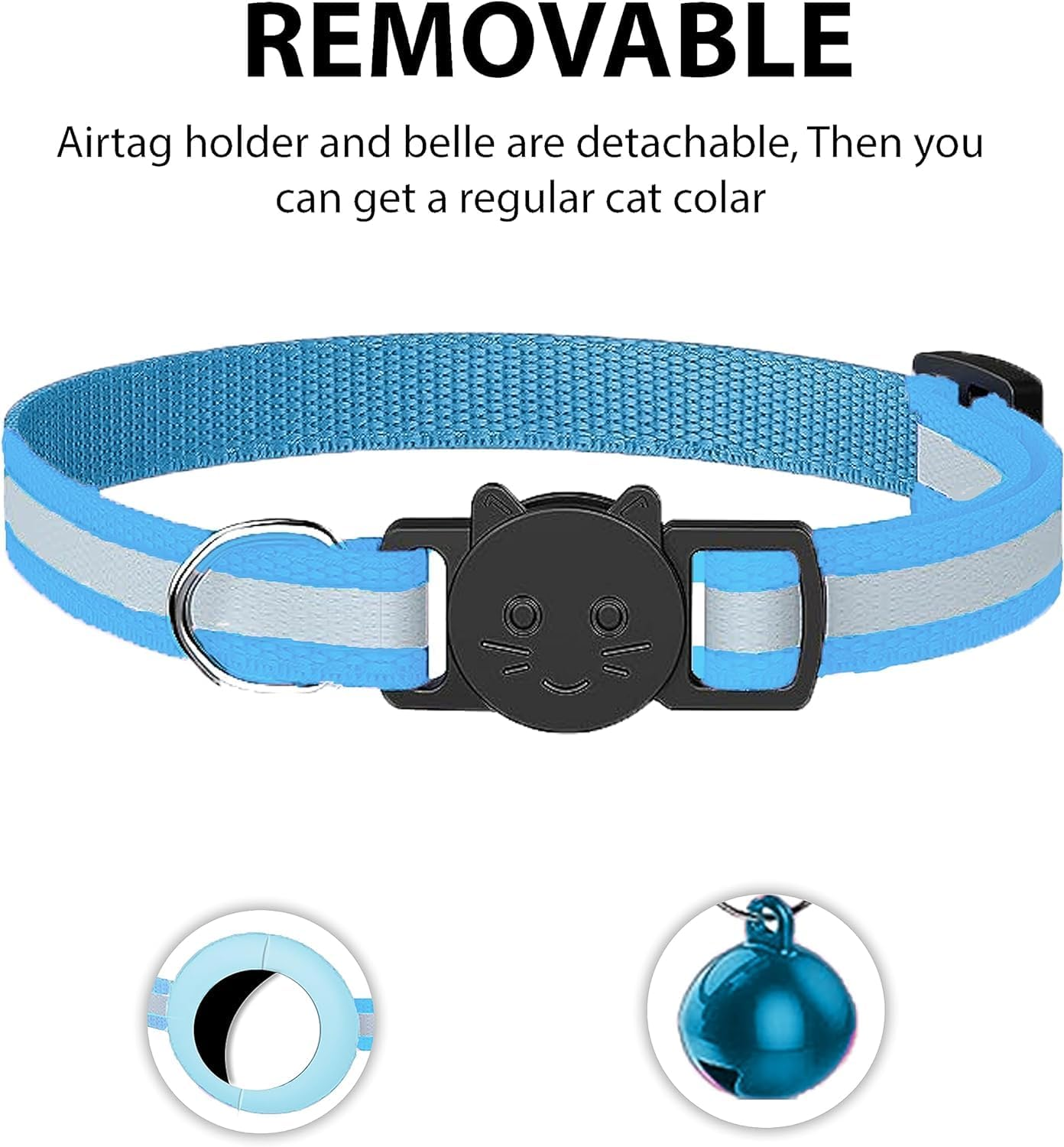 PF Doggy Safety Collar with Buckle for Apple Airtags - GPS Tracking for Kittens, Cats, Small Dogs, GPS Cat Airtag Not Included (Blue Grey) image number 4