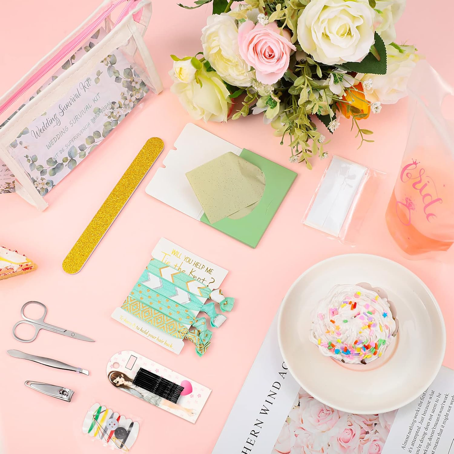 Chumia 132 Pieces Wedding Survival Kit Wedding Day Bridal Emergency Kit Bridal Party Proposal Gifts Mini Emergency Kit for Women with Makeup Bags Wedding Bride Emergency Supplies image number 3