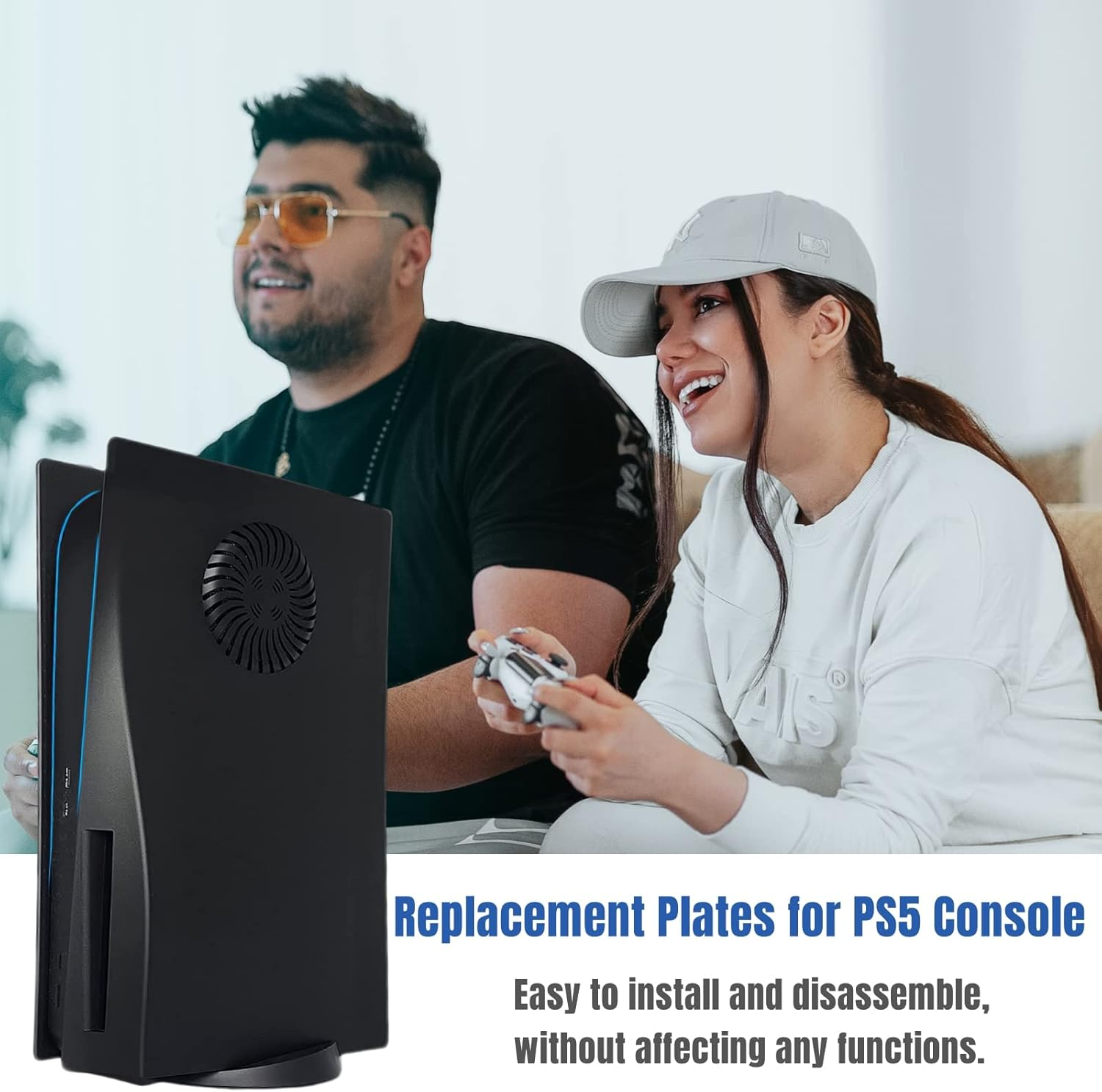 Cover Plates with Cooling Vent for PS5 Disc Edition Console, Accessories for Playstation 5 Face Plates Side Panels Shell Replacement Protective Faceplates (Black) image number 3