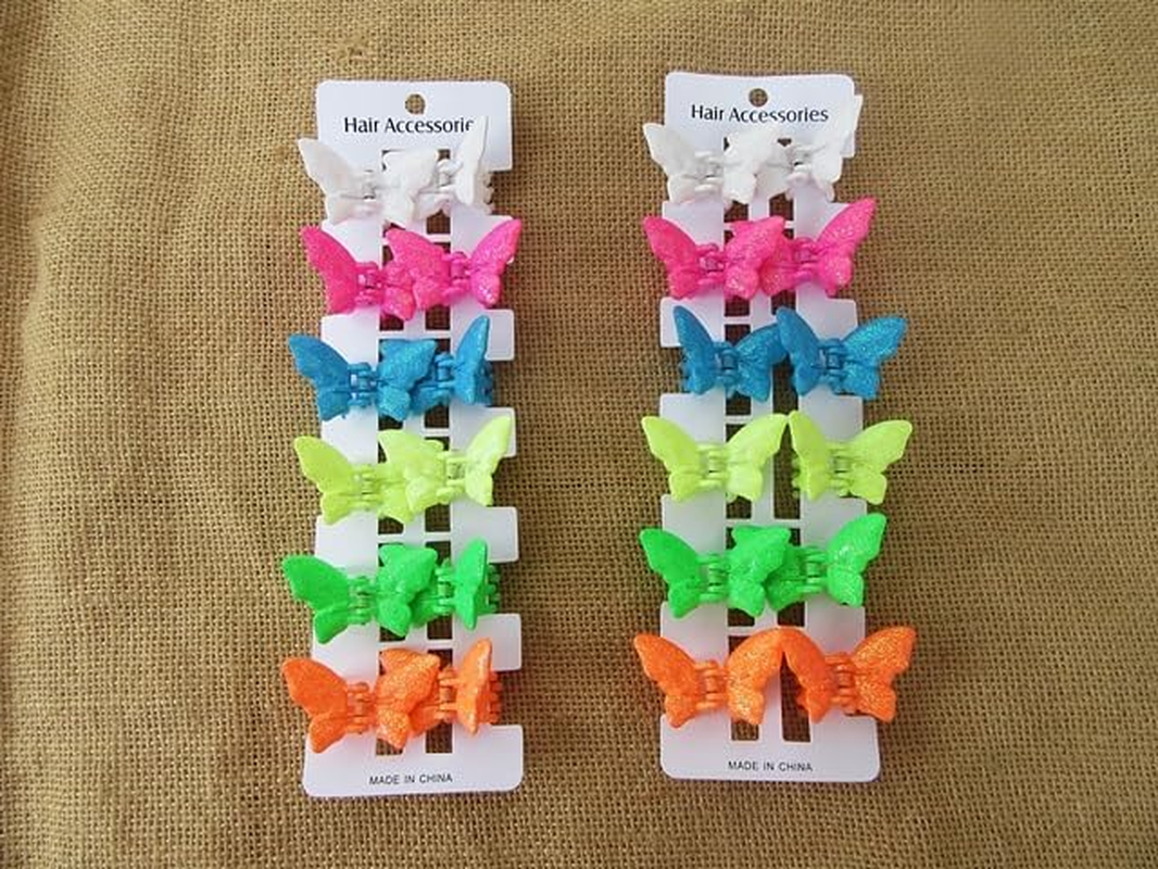 6Sheetx 12Pcs (36Prs) Butterfly Hair Clamp Clip Mixed Color image number 1