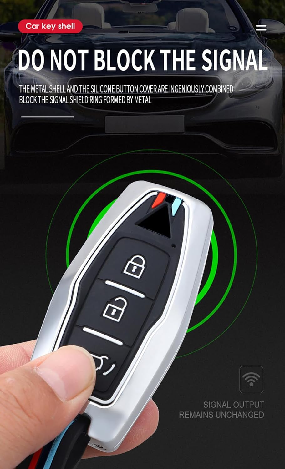 Ontto Alloy Car Key Fob Cover Fit for Mitsubishi Outlander 2022 2023 Smart Key Case Keyring Silicone Key Shell Holder Bag Keychain Protection Accessories Silver A - A-Silver image number 3