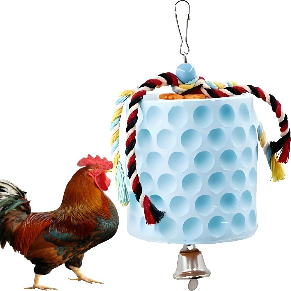 Large Chicken Chewing Toy with Bells, Calcium Stone for Beak Grinding, Cage Toys for Cockatiel Parakeet Parrot Budgies, Chicken Coop Accessories for Hamster Rabbit Bunny Rat (Pink)