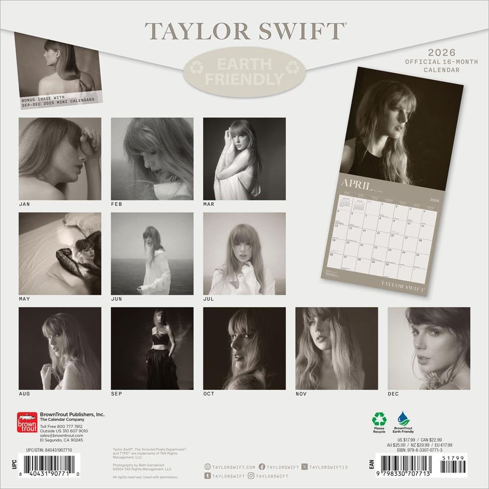 Taylor Swift Official 2026 12 X 24 Inch (Hanging) Monthly Square Wall Calendar Plastic-Free image number 6