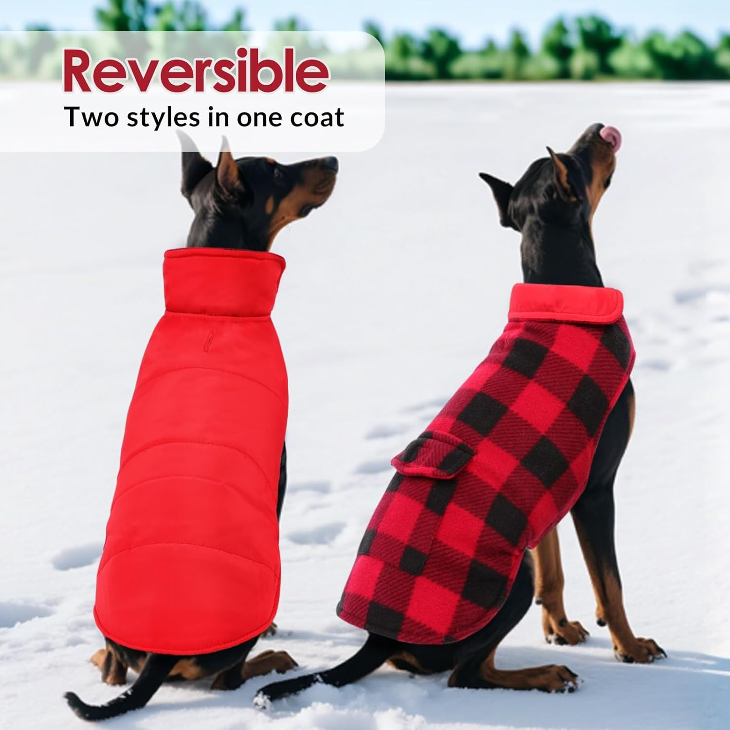 ASENKU Dog Winter Coat, Dog Fleece Jacket Plaid Reversible Dog Vest Waterproof Windproof Cold Weather Dog Clothes Pet Apparel for Small Medium Large Dogs Red M image number 2