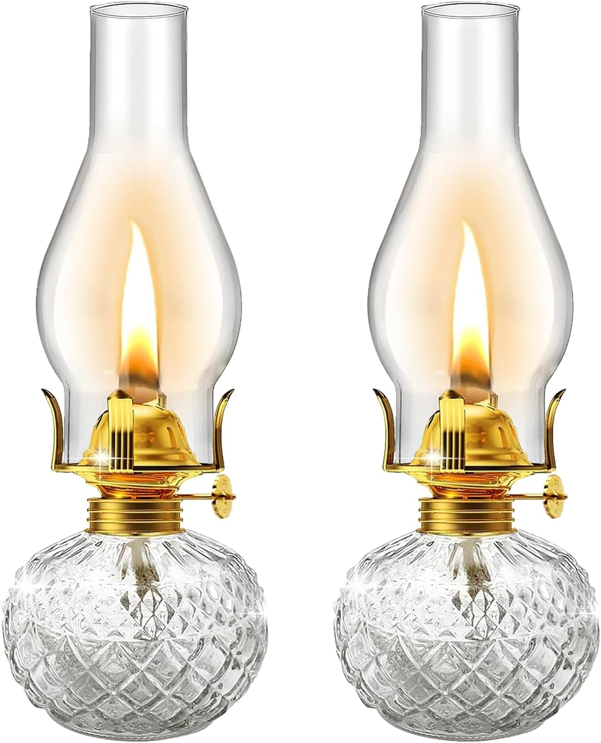 2 Pieces Chamber Oil Lamps,Transparent Glass Oil Lamps for Indoor Use, 250Ml Clear Kerosene Lamp for Emergency Lighting, Home Decor, Prayer, Hurricane Lantern (Brown)