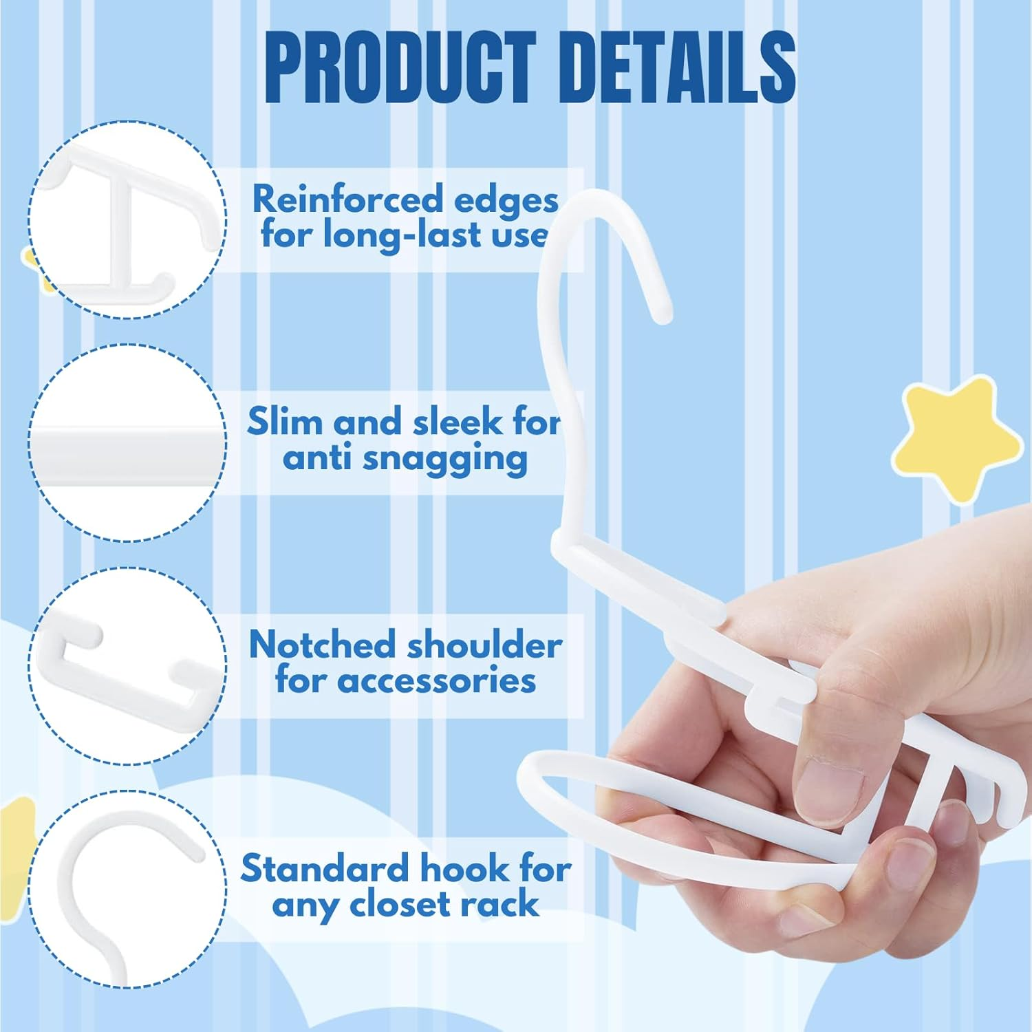 40 Pack Kids Hangers, JOMWEN Plastic Hangers for Baby, Toddler, and Child Clothes - Non-Slip Toddler Hangers - Ideal for Infant Clothing, Pants Coats Skirts (White) - Mix Color image number 5