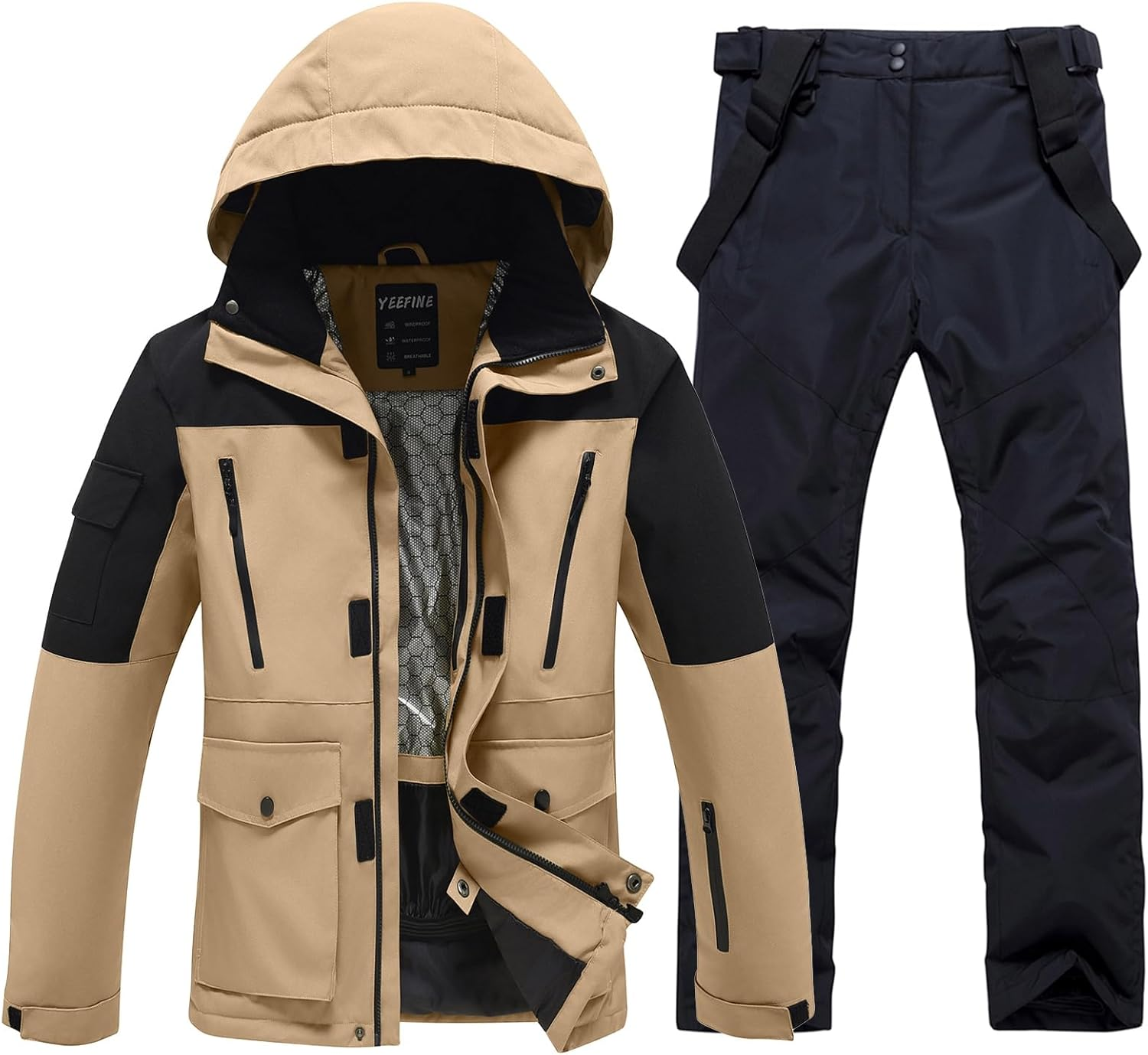 YEEFINE Men'S Ski Jacket Waterproof Mountain Snowboard Jacket Winter Windproof Snowsuit Outdoor Hooded Rain Coat image number 2