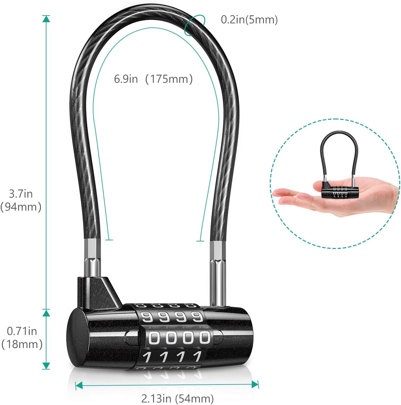 ORIA Combination Padlock, 2Pcs Long Shackle Padlock, 4-Digit Combination Padlock, Waterproof Resettable Cable Lock for Gym, School Locker, Fence, Gate, Toolboxes, Luggage, Bike image number 6