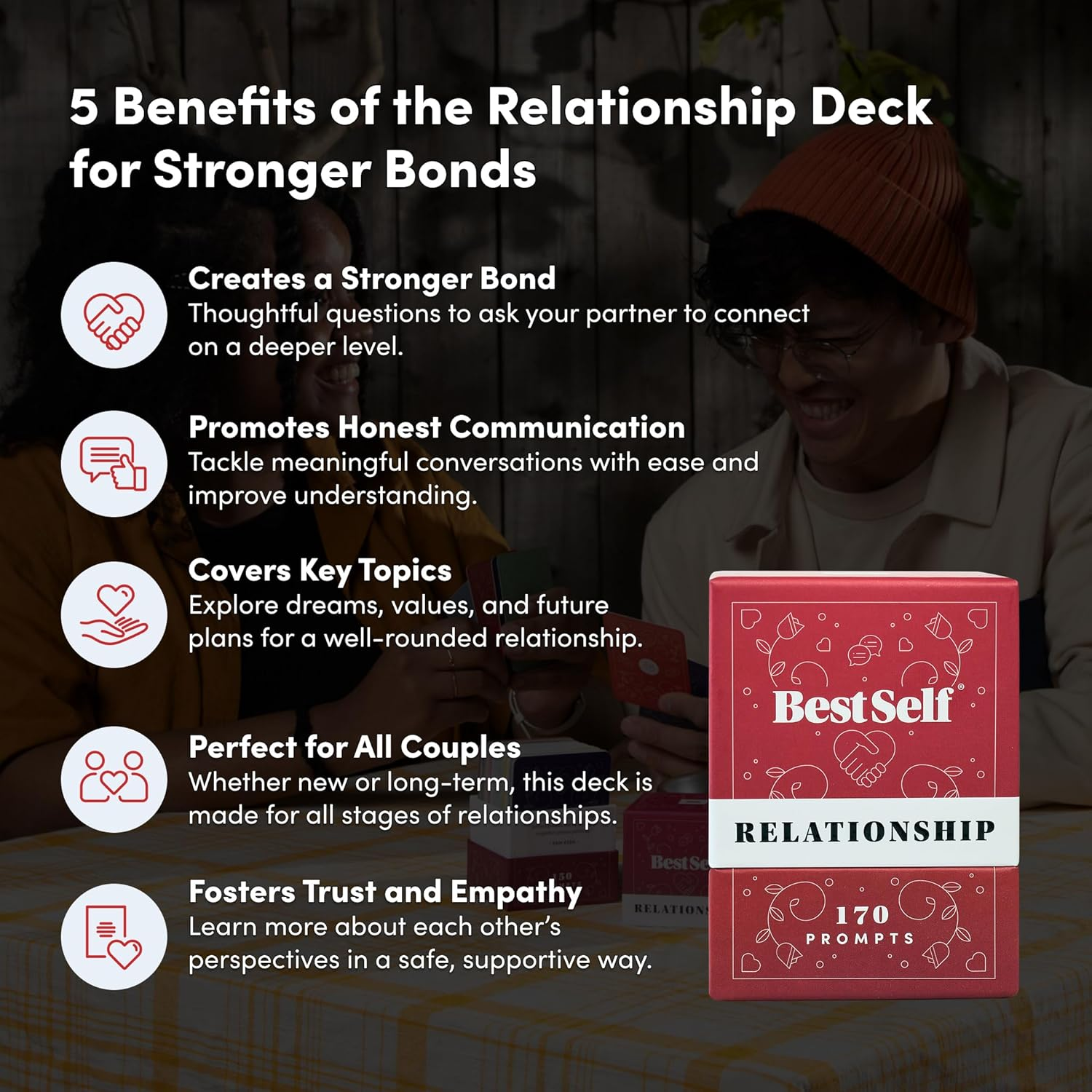 Bestself Relationship Deck - 150 Discussion Prompts to Create Real Conversations - Perfect Couples Games, Card Games for Adults, and Amazing Gifts for Wife image number 4