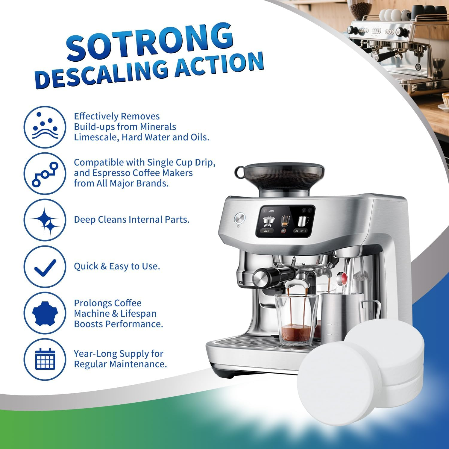 Coffee Machine Cleaner Descaler Tablets - 24 Count Compatible with Keurig, Ninja, Delonghi, Miele, Coffee Maker Pot Descaling,Descaling and Cleaning Tablets for Coffee Pot & Machines image number 3