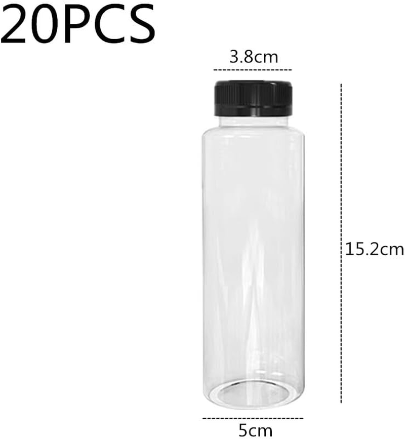 20 Pcs Plastic Bottles with Caps, Wanfoou 250Ml Plastic Juice Bottles with Caps, Reusable Juice Containers with Labels, Bulk Clear Empty Juicing Bottles for Smoothie Milk Cold Water Beverages image number 2