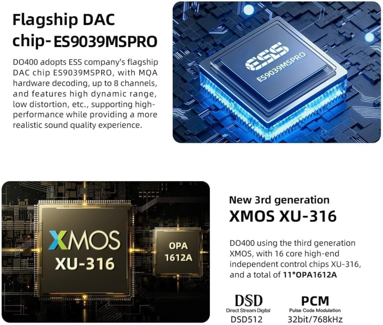 SMSL DO400 Full Balanced DAC Headphone Amp, ES9039MSPRO XMOS-XU316 USB DAC, Bluetooth 5.1 LDAC, Usb/Aes/Opt/Coax MQA DAC, IIS Input DAC, 4.4Mm/6.35Mm/4-Xlr Headphone Amps with Remote Control (Silver) image number 6