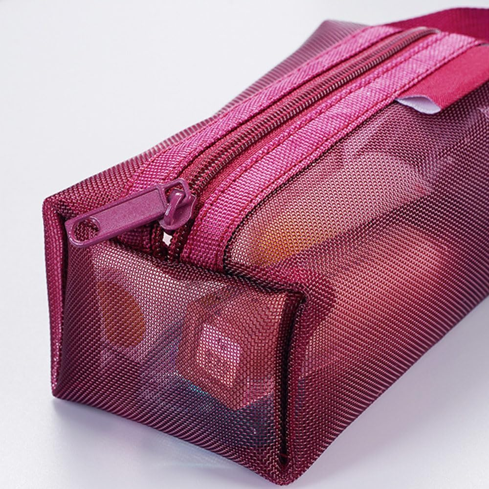 3Pcs Portable Square Mesh Storage Bag, Zippered Cosmetic Bag, Small Coin Purse Travel Carry Pouch (Red+Brown+Dark Blue) - Blue image number 2