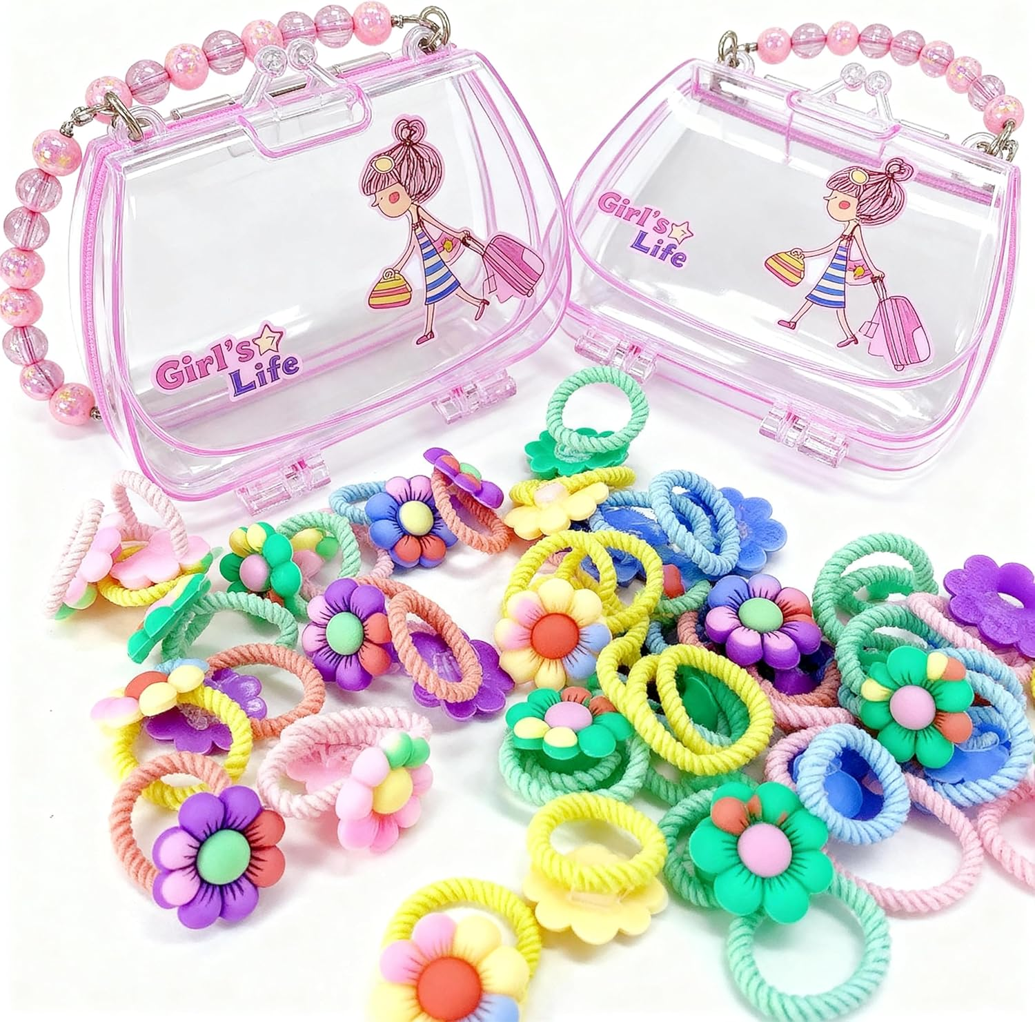 40Pcs Baby Girl Hair Ties with Lovely Bag Soft Candy Rubber Bands Cartoon Elastic Flower Hair Ties Pigtails Hair Accessories for Girls Infants Toddlers image number 1