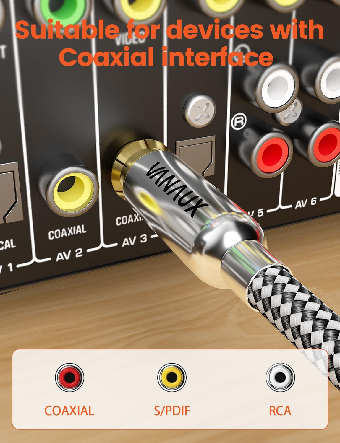 VANAUX Subwoofer Cable, Digital Coaxial Audio Cable [Dual Shielded, 24K Gold-Plated RCA to RCA] for Home Theater, HDTV, Car Stereo, Speakers, Hi-Fi Systems (3FT) image number 3