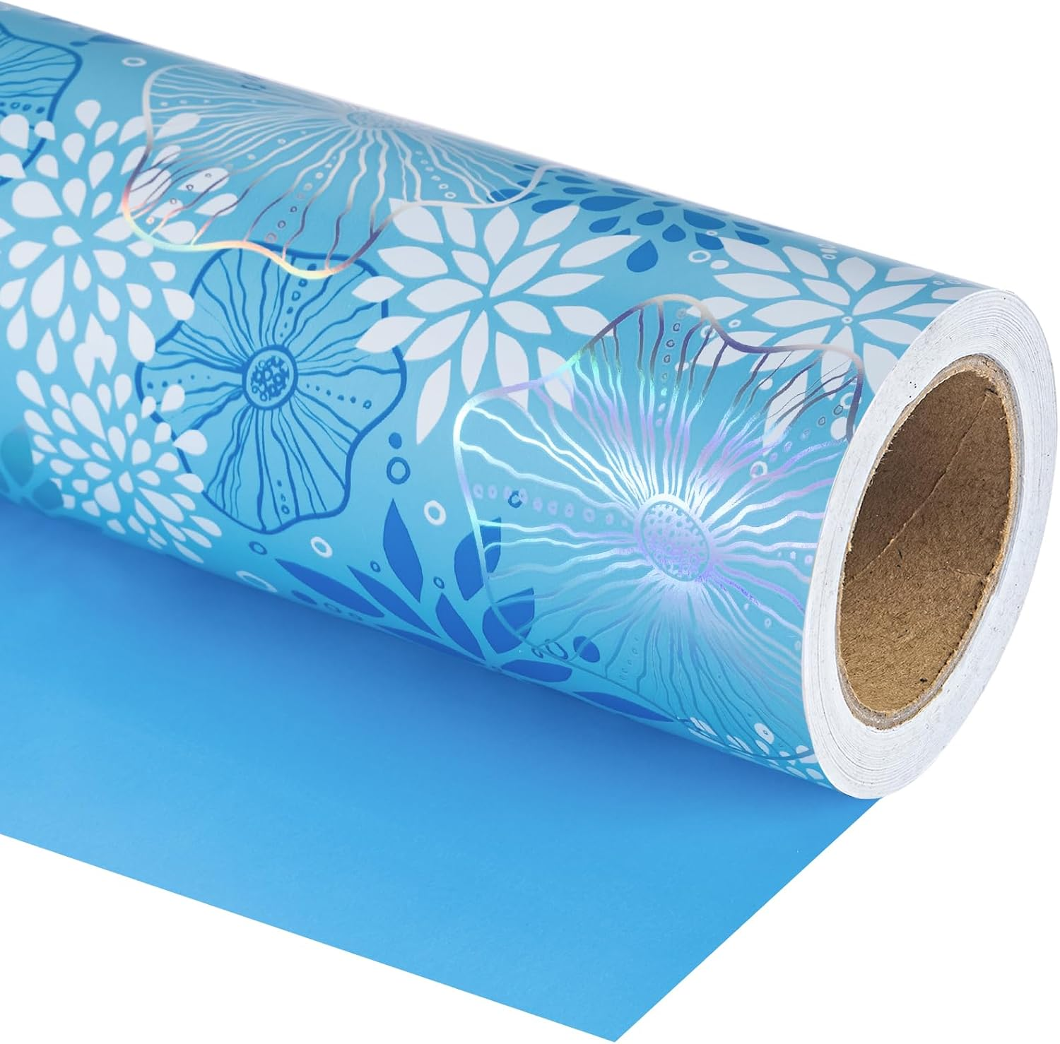 WRAPAHOLIC Reversible Wrapping Paper - Mini Roll - 17 Inch X 33 Feet - Scal with Colorful Foil and Solid Light Mint Design for Birthday, Baby Shower, Party, Holiday